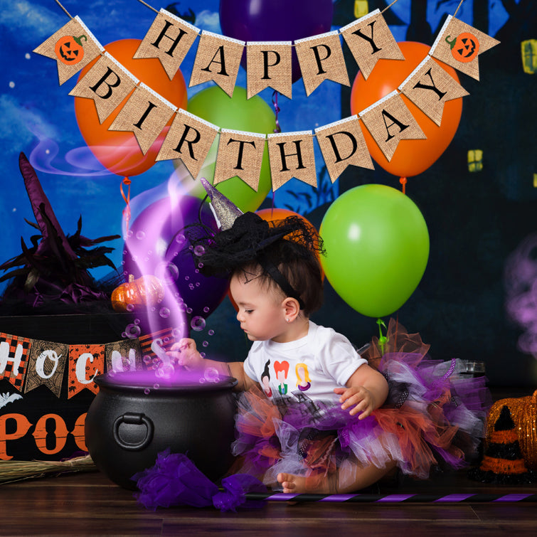 Happy Birthday Halloween theme Banner with Jack-o-lantern bunting for Party decoration