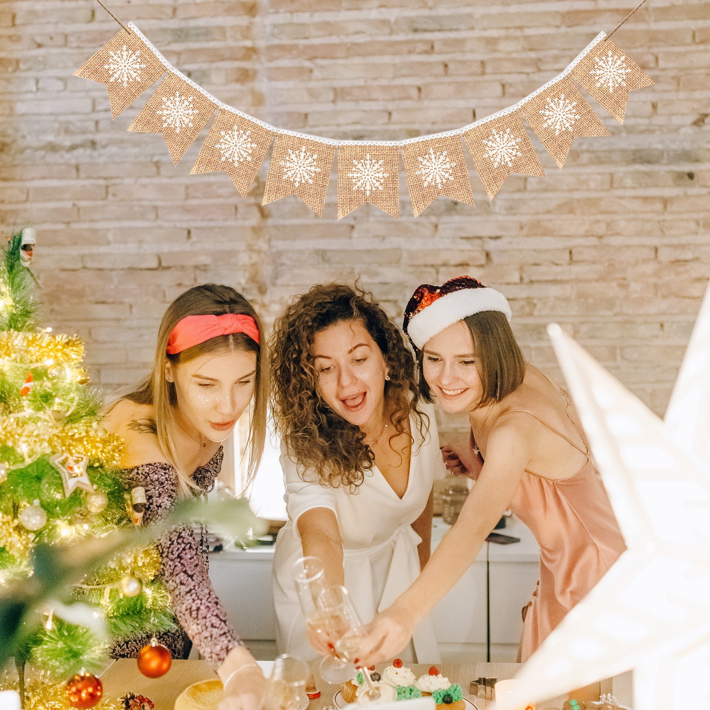 Snowflake Garland White Burlap Bunting