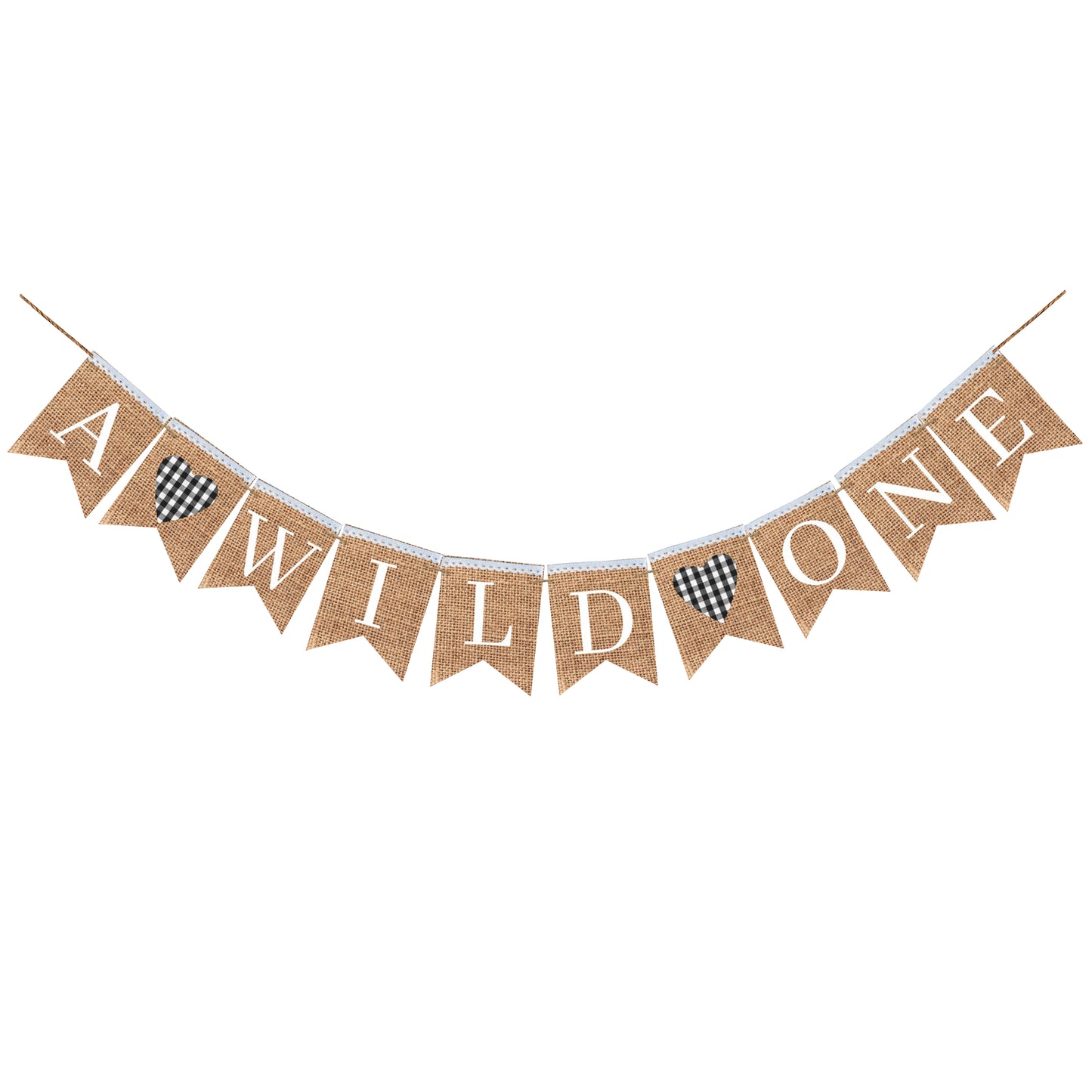 A WILD ONE VINTAGE BURLAP BANNER WITH HEART