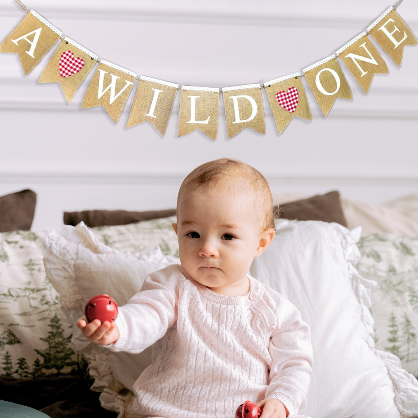 A WILD ONE VINTAGE BURLAP BANNER WITH HEART