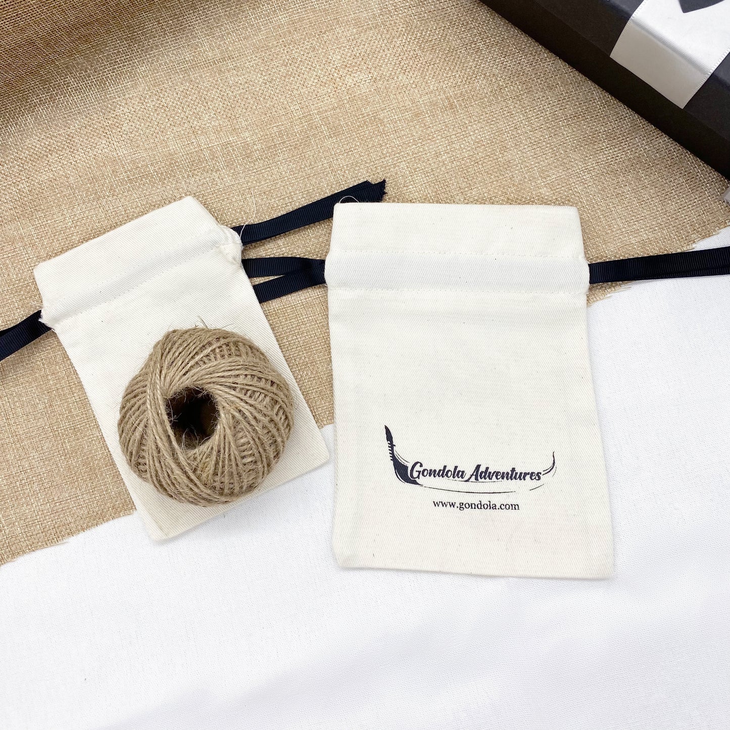 White thick twill cotton pouches, bulk wholesale custom logo bags.