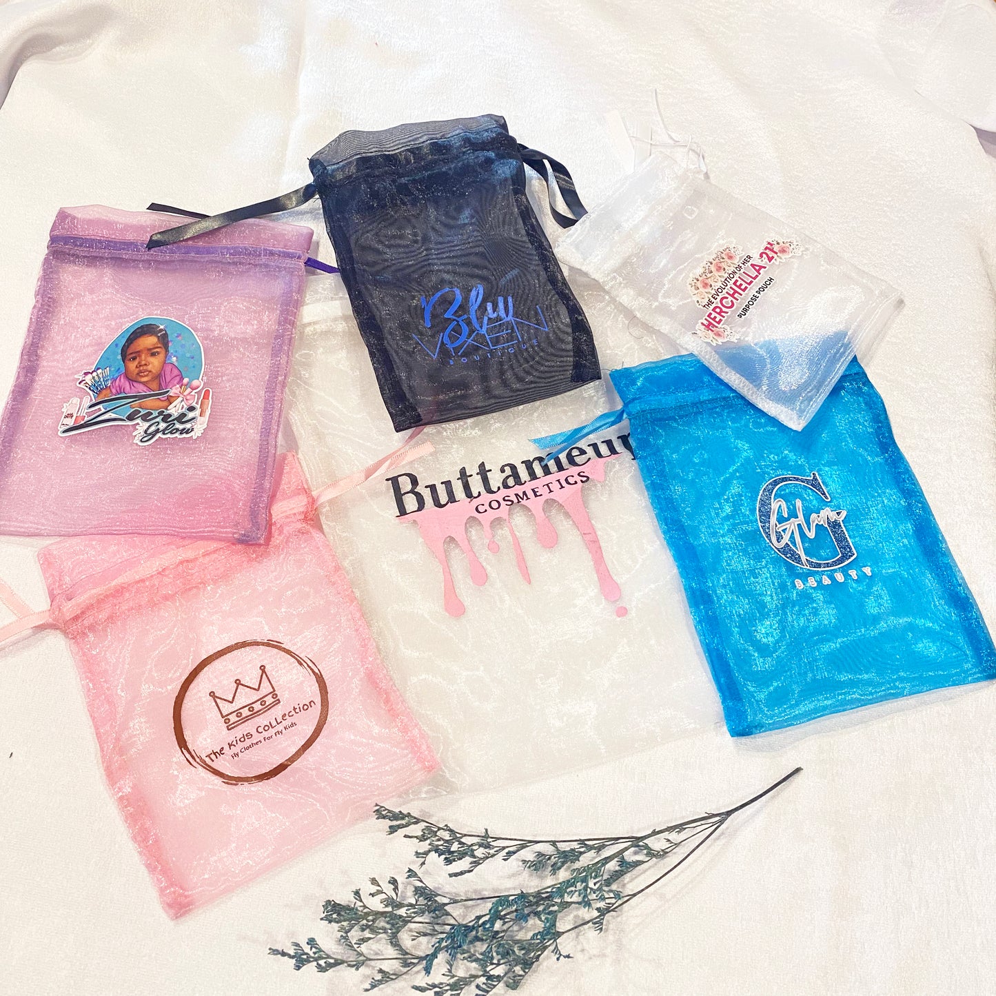 Organza Bags bulk 5 x 7 inch (12.5x18 cm) Custom Printed with your logo for Wedding Guest favor Gift bags, Cosmetic bag, Goodie pouch