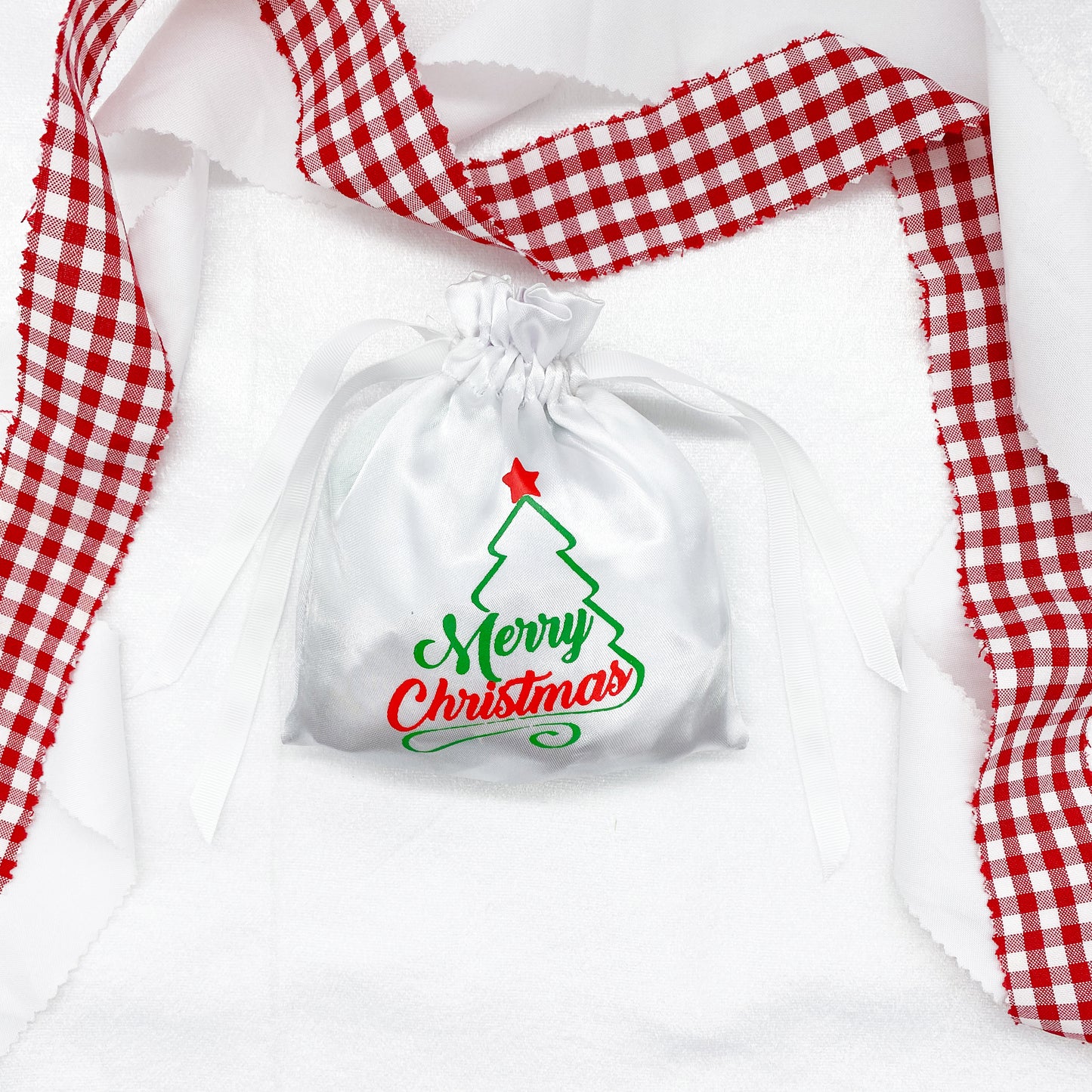 Christmas Favor Satin Bags - Christmas Goodie Bags Christmas fabric Bags Drawstring Christmas Bag Christmas Treat Bags