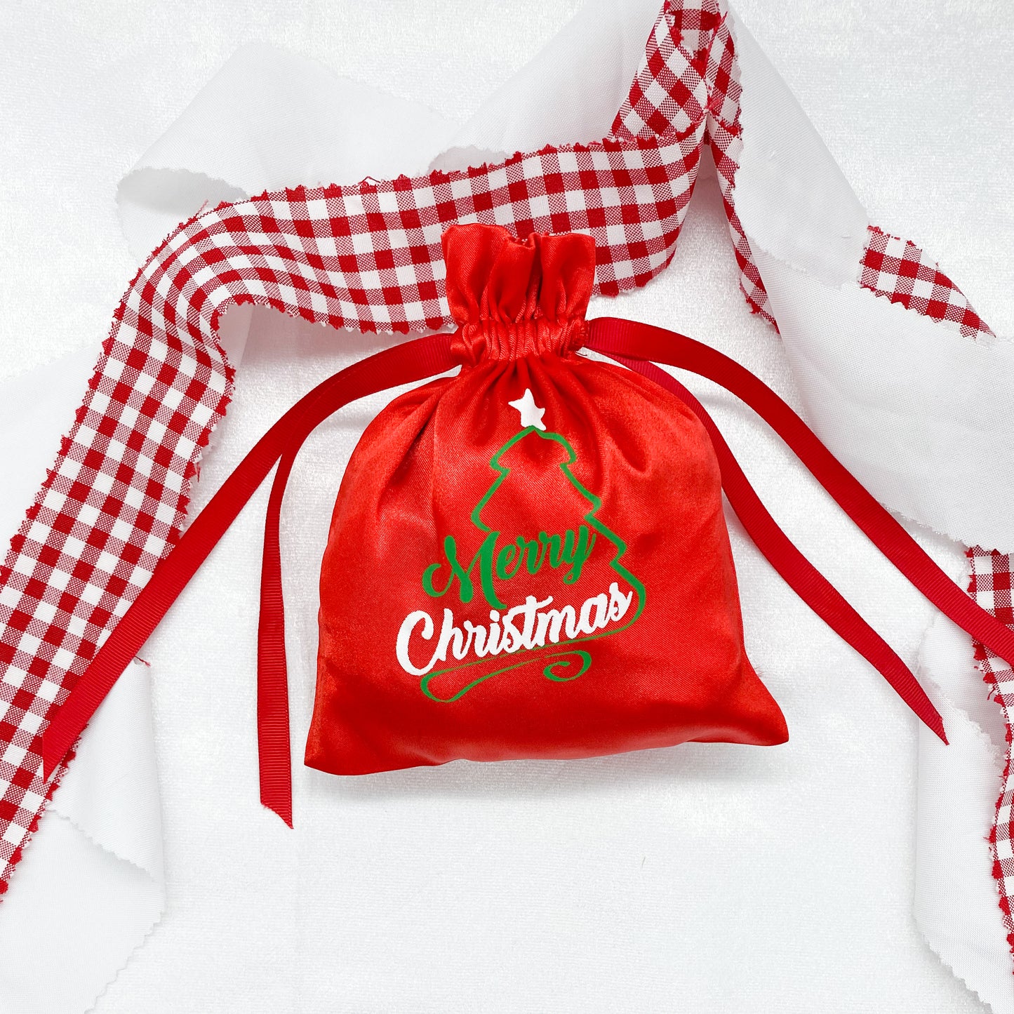 Christmas Favor Satin Bags - Christmas Goodie Bags Christmas fabric Bags Drawstring Christmas Bag Christmas Treat Bags