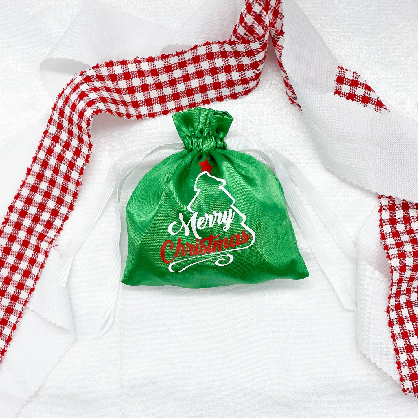 Christmas Favor Satin Bags - Christmas Goodie Bags Christmas fabric Bags Drawstring Christmas Bag Christmas Treat Bags