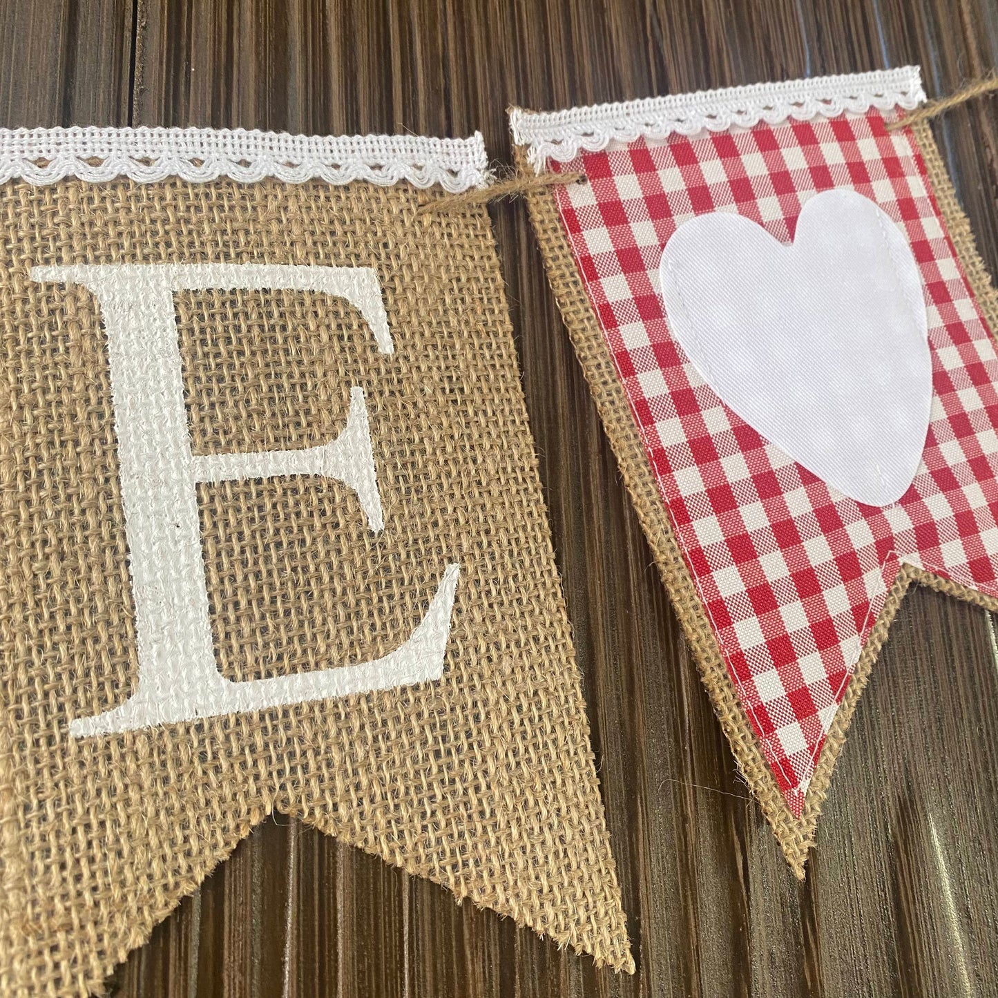 VINTAGE RED GINGHAM BANNER "ONE" WITH HEART