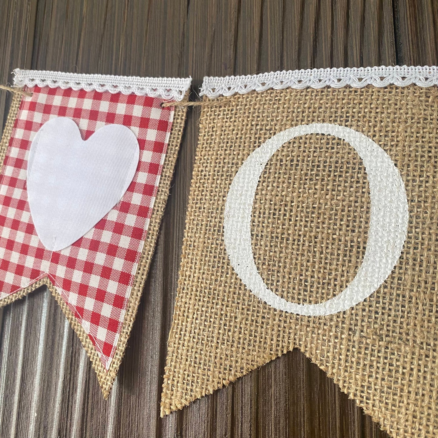 VINTAGE RED GINGHAM BANNER "ONE" WITH HEART