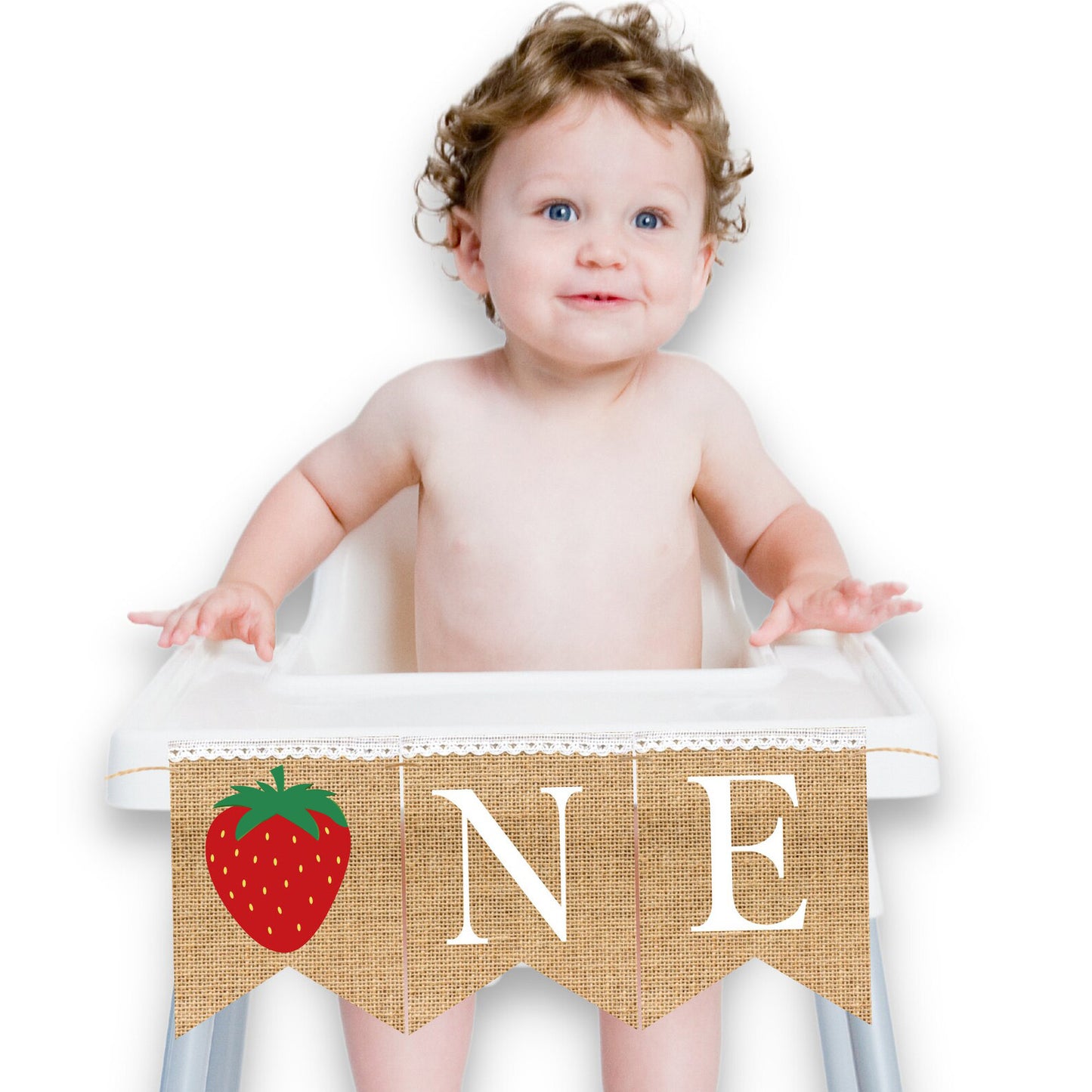 FIRST BIRTHDAY STRAWBERRY One Banner - Strawberry Theme High Chair Bunting 1st First Birthday Banner, Smash Cake Photo Prop backdrop garland