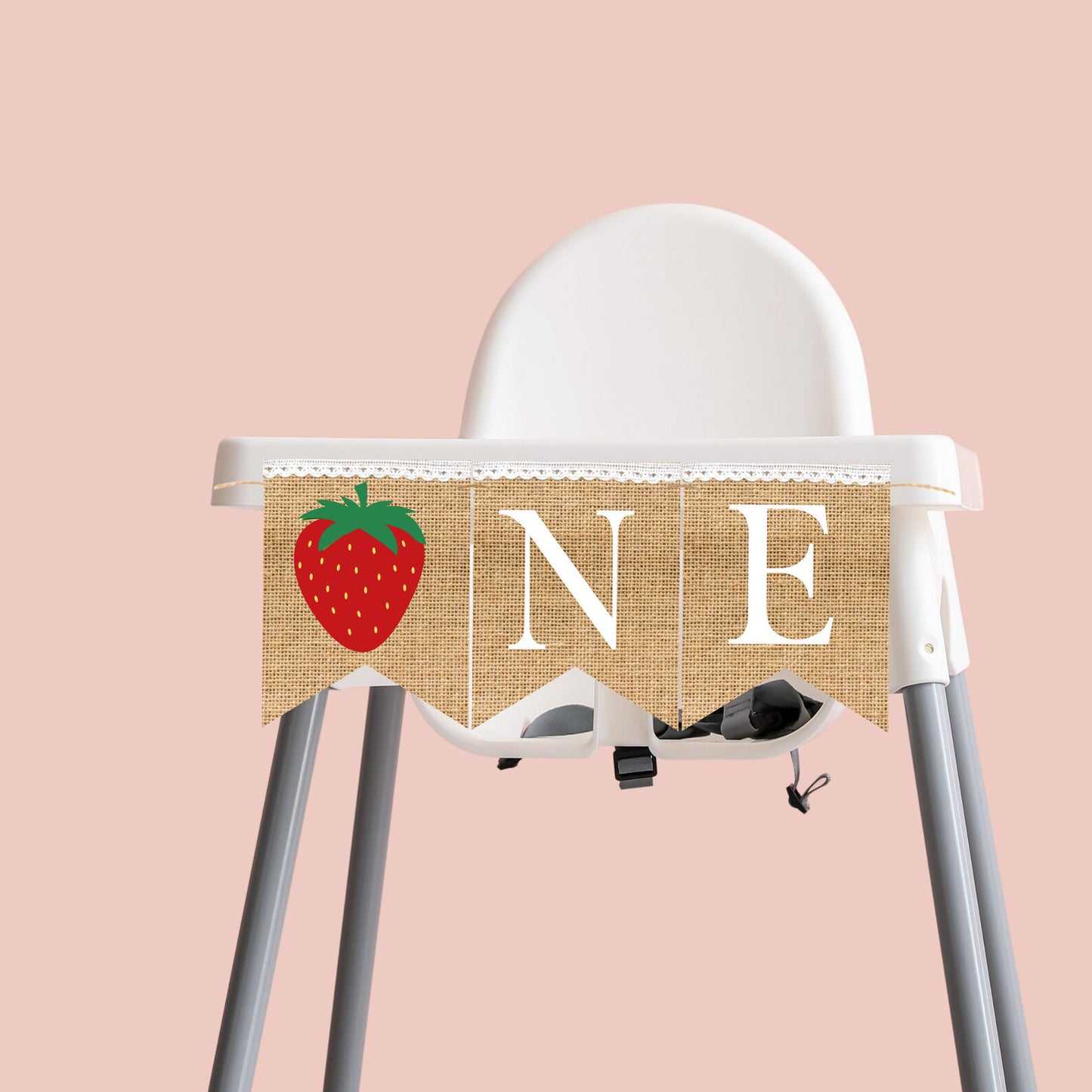 FIRST BIRTHDAY STRAWBERRY One Banner - Strawberry Theme High Chair Bunting 1st First Birthday Banner, Smash Cake Photo Prop backdrop garland