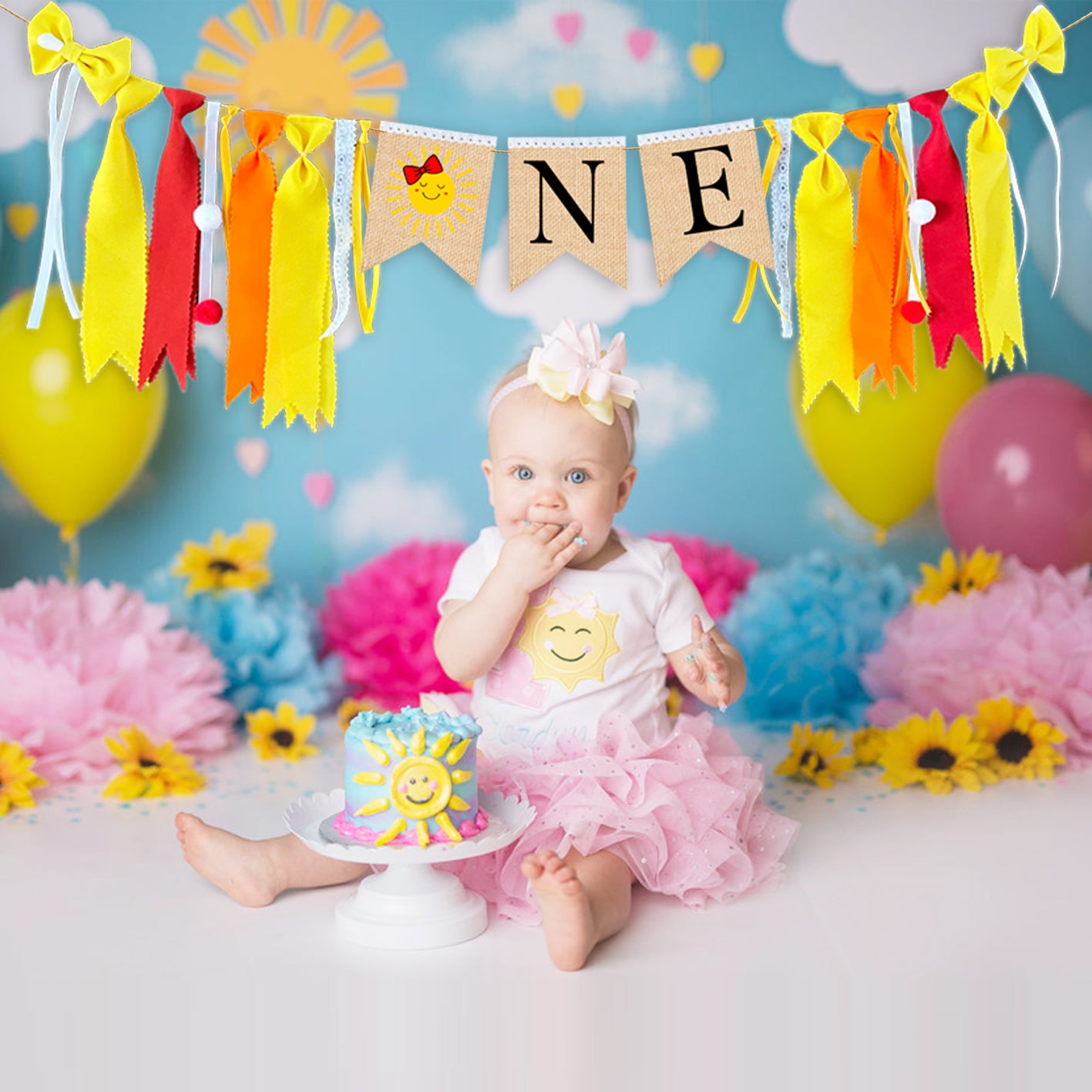 SUNSHINE ONE BANNER Girl High chair - sunshine highchair banner You're my sunshine Baby shower backdrop 1st First birthday garland