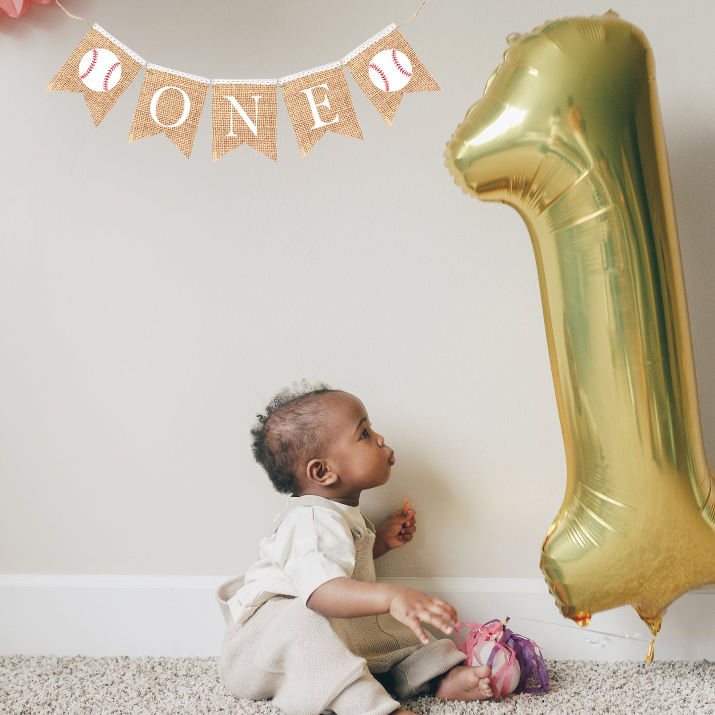 VINTAGE BASEBALL FIRST BIRTHDAY BURLAP BUNTING BANNER