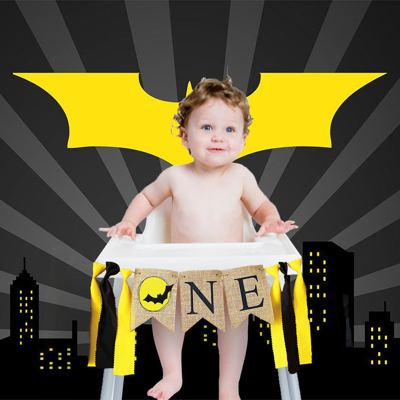 Bat man Birthday Banner Party Decoration | bat man Highchair Bunting for Boy 1st First Birthday Decor