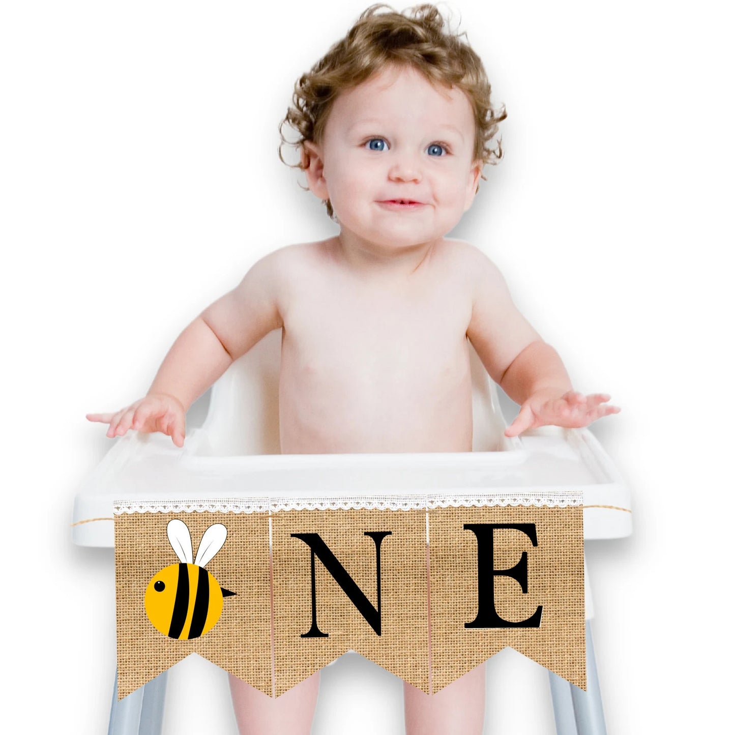 BUMBLE BEE HIGHCHAIR BANNER - Bee High Chair Banner, Bee Birthday Bunting, Bee Smash Cake, 1st Birthday Photo Backdrop, One Banner