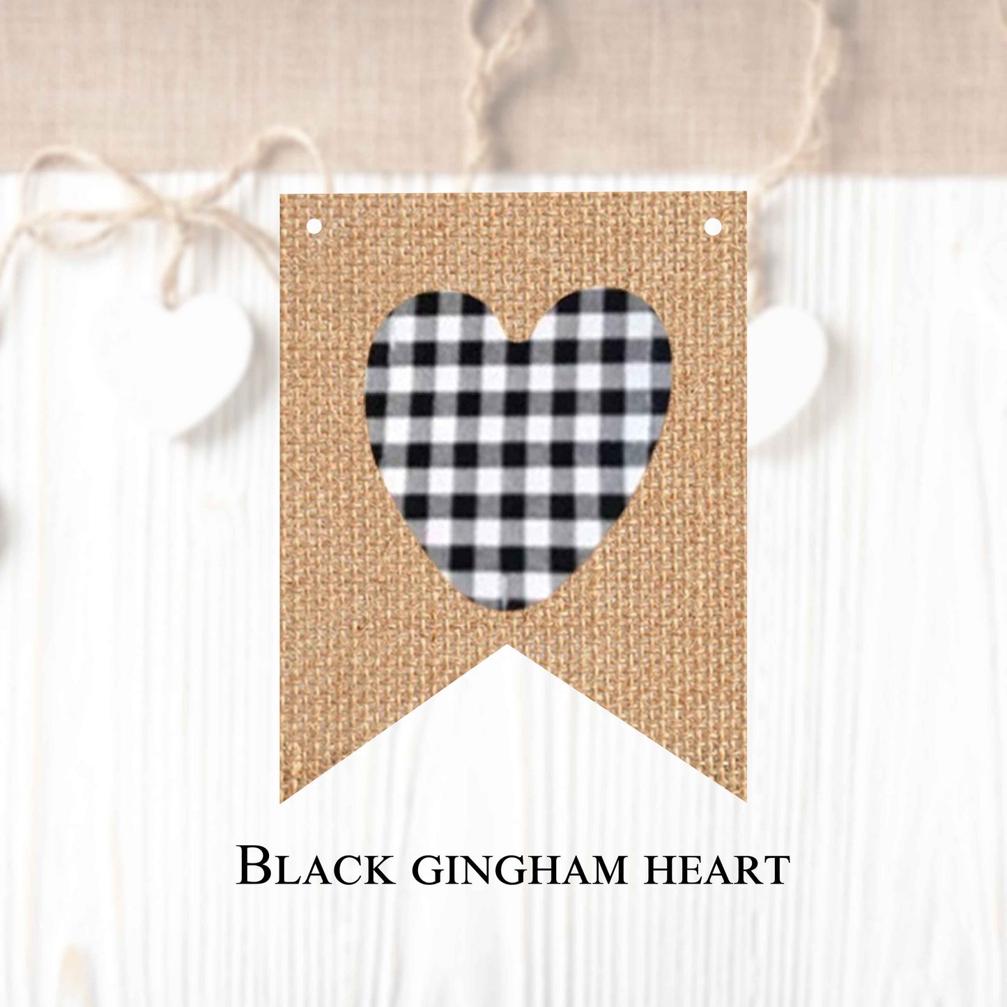 Gingham heart flags in regular and vintage style (10 pieces in a package) to create your own banner.