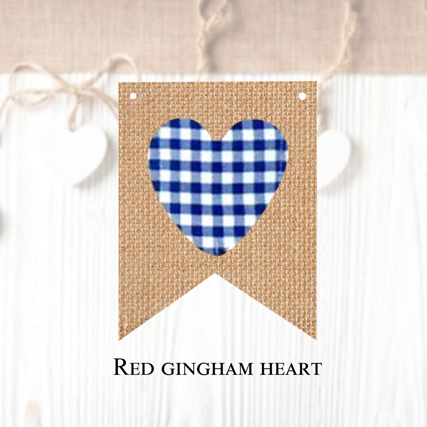 Gingham heart flags in regular and vintage style (10 pieces in a package) to create your own banner.