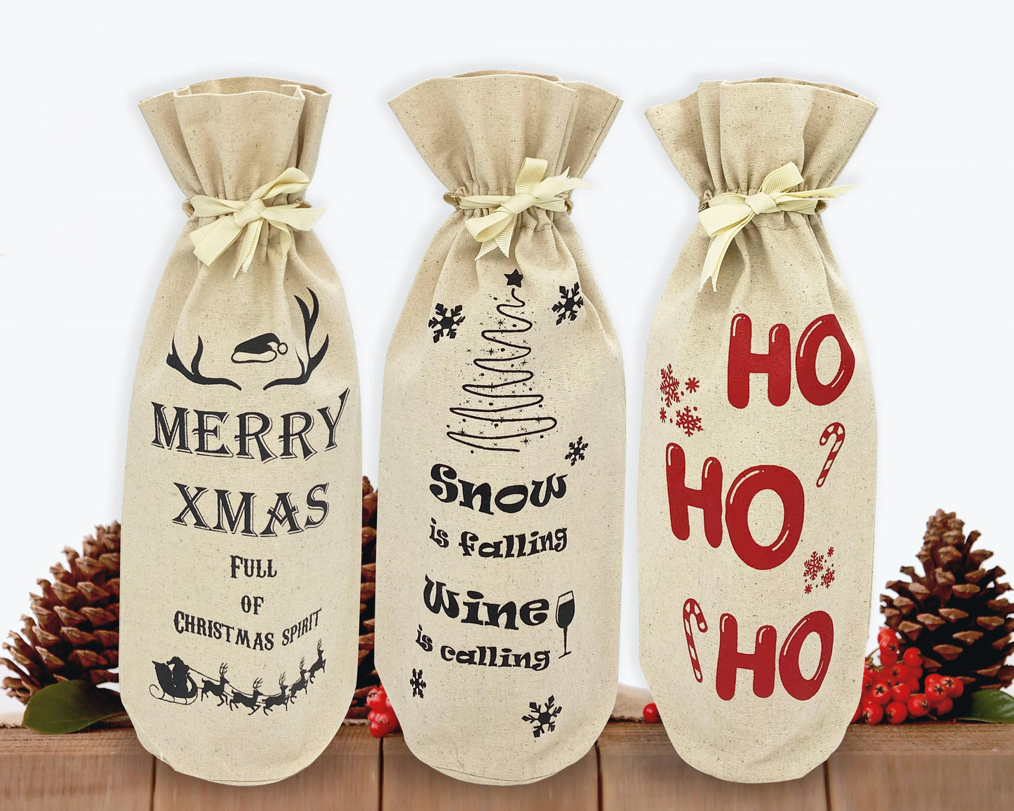 Set of 6 Christmas wine bags for your Christmas party, Christmas wine bags, Holiday wine bags