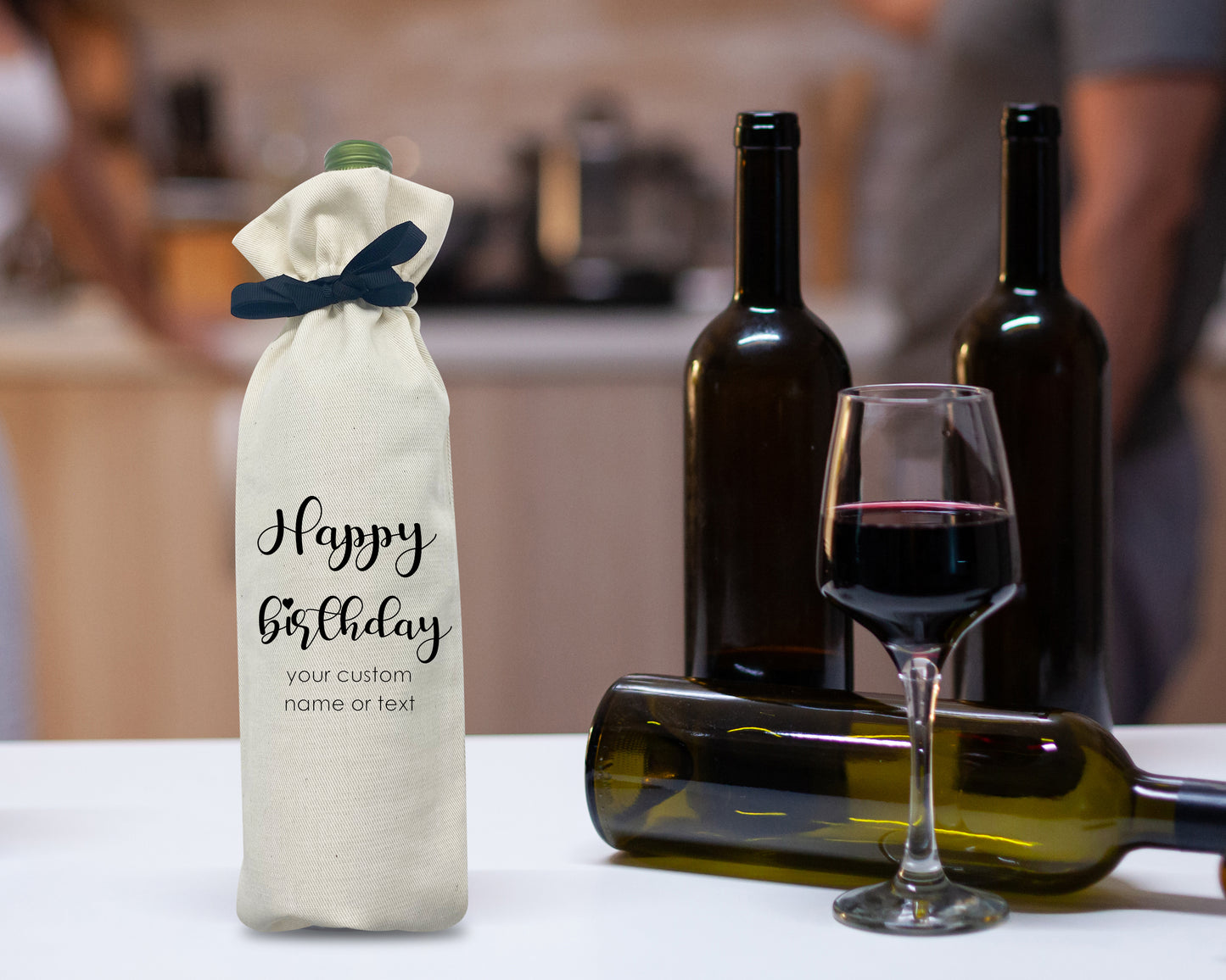 Happy birthday wine gift bags, Personalized monograms, Birthday decors, Natural canvas bags, gift bags, kitchen decors