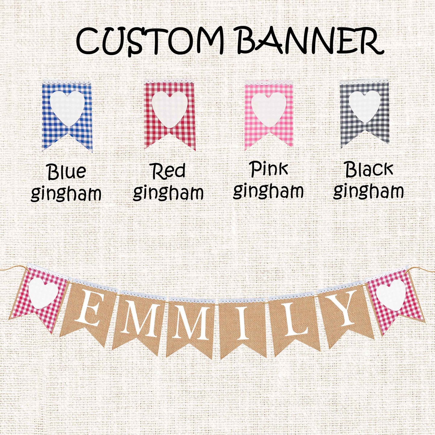 Customized banner, Gingham garland party, Love theme, Heart Garland White, Theme Farmhouse Rustic Wedding