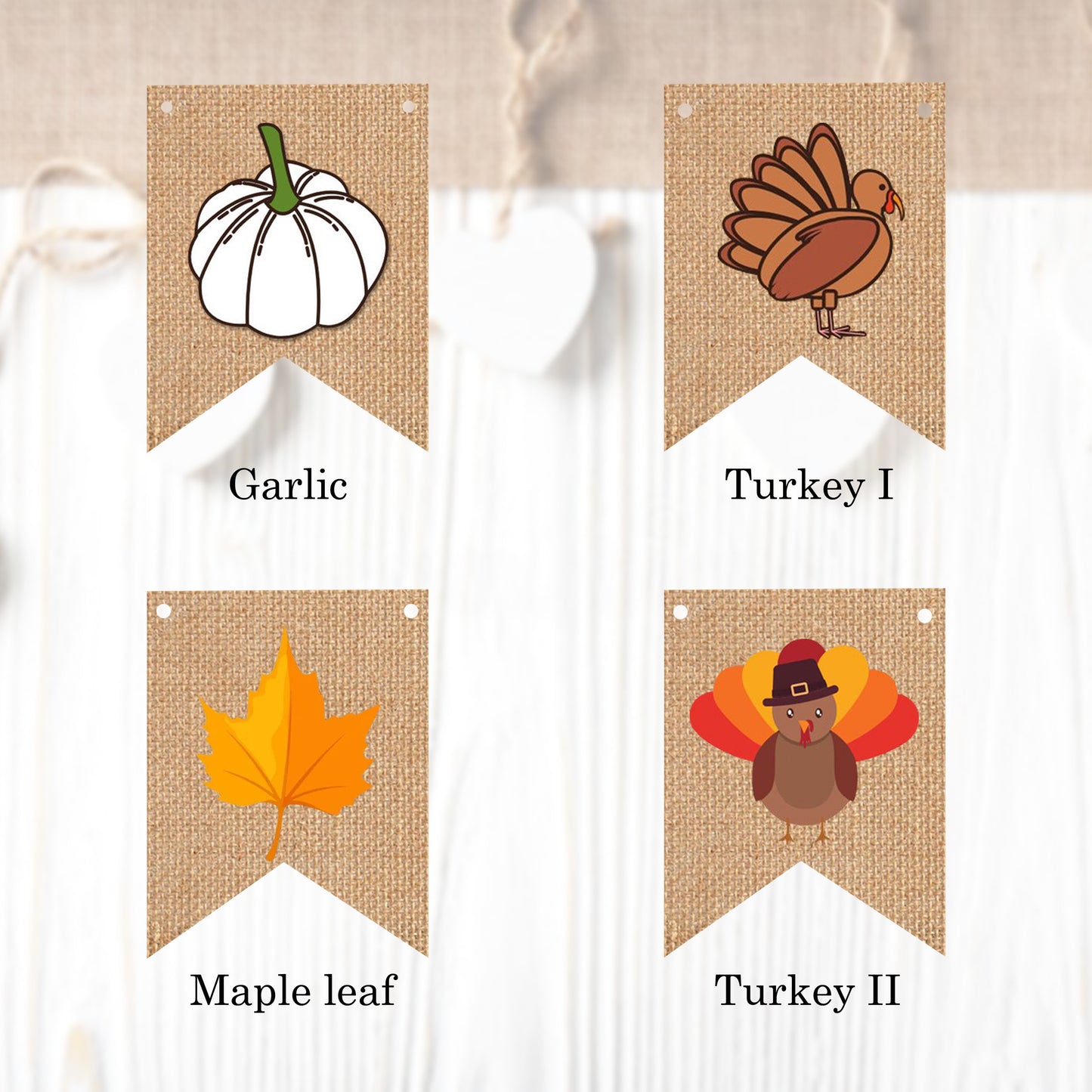 Fall season themed flags in regular and vintage style (10 pieces in a package) to create your own banner.