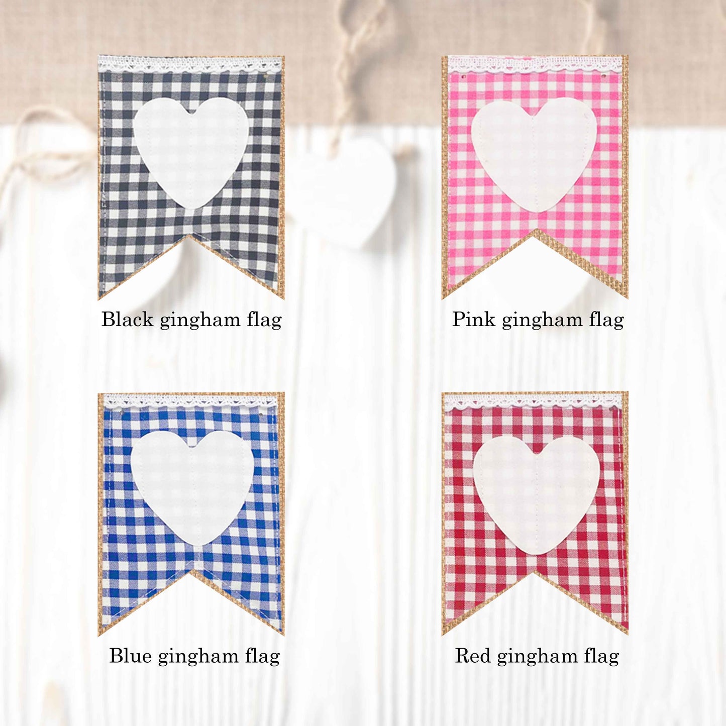 Gingham flags in regular and vintage style (10 pieces in a package) to create your own banner.