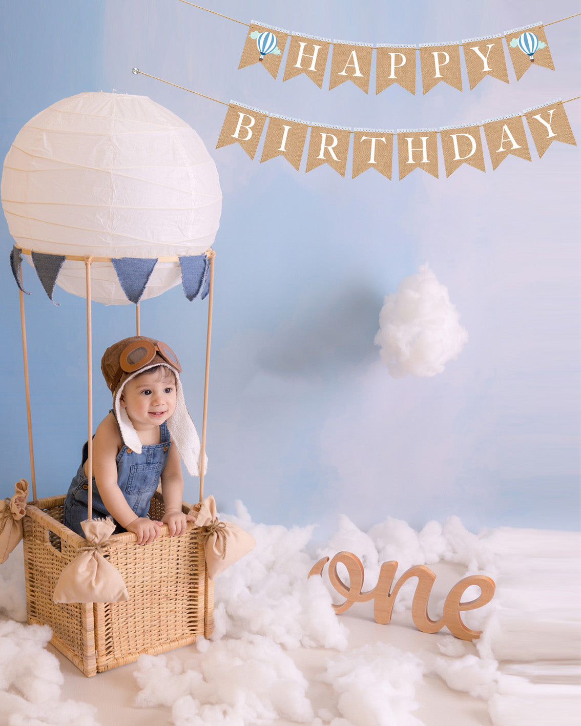 Hot Balloon Personalized Happy Birthday burlap banner, First birthday banner, Hot balloon themed party.