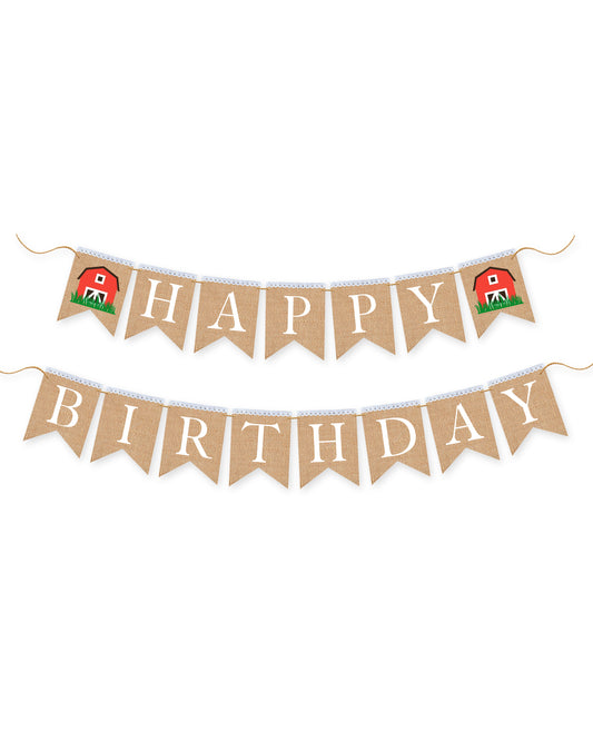 Barnyard happy birthday banner, burlap birthday banner, happy birthday bunting, birthday flag, party decorations