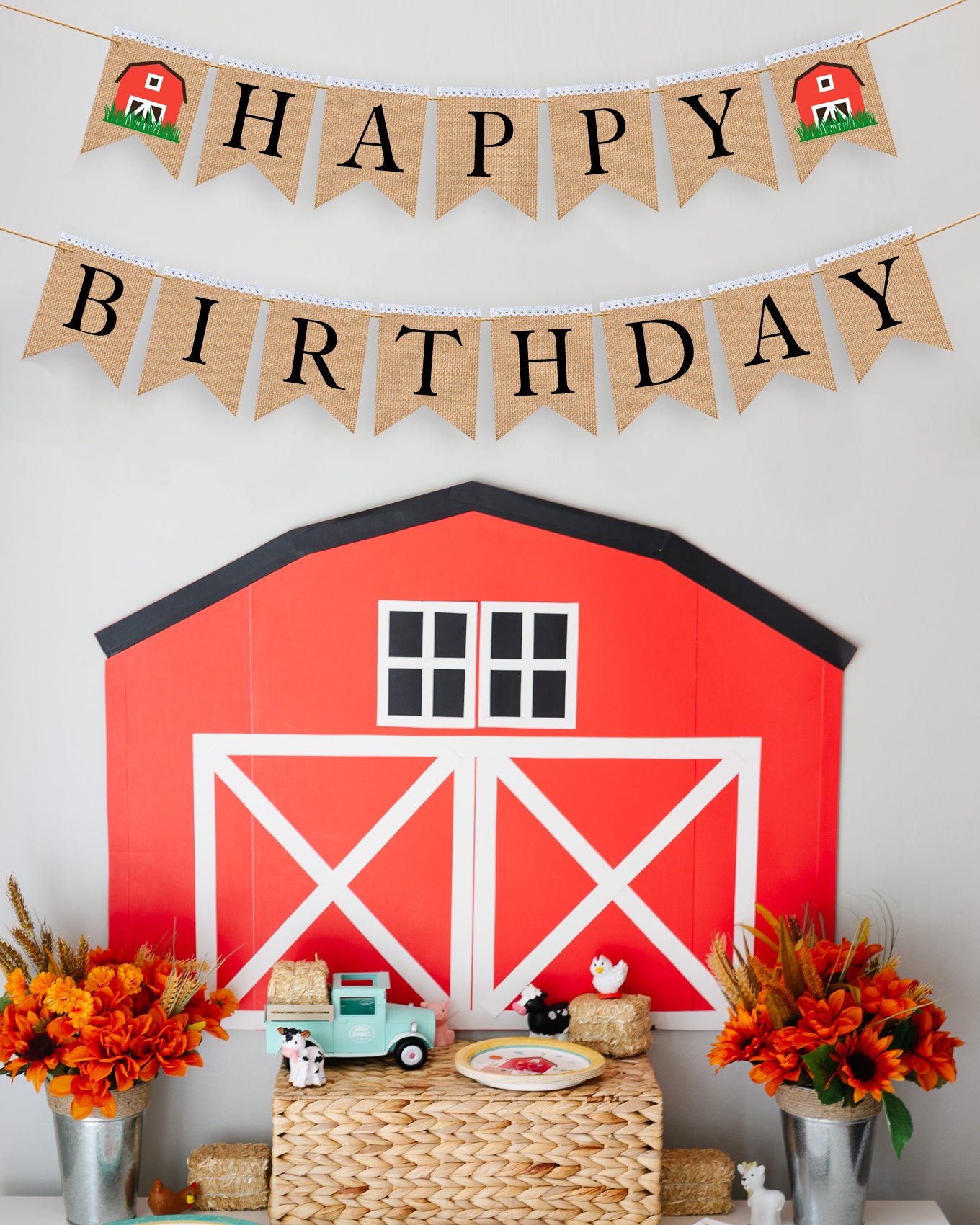 Barnyard happy birthday banner, burlap birthday banner, happy birthday bunting, birthday flag, party decorations