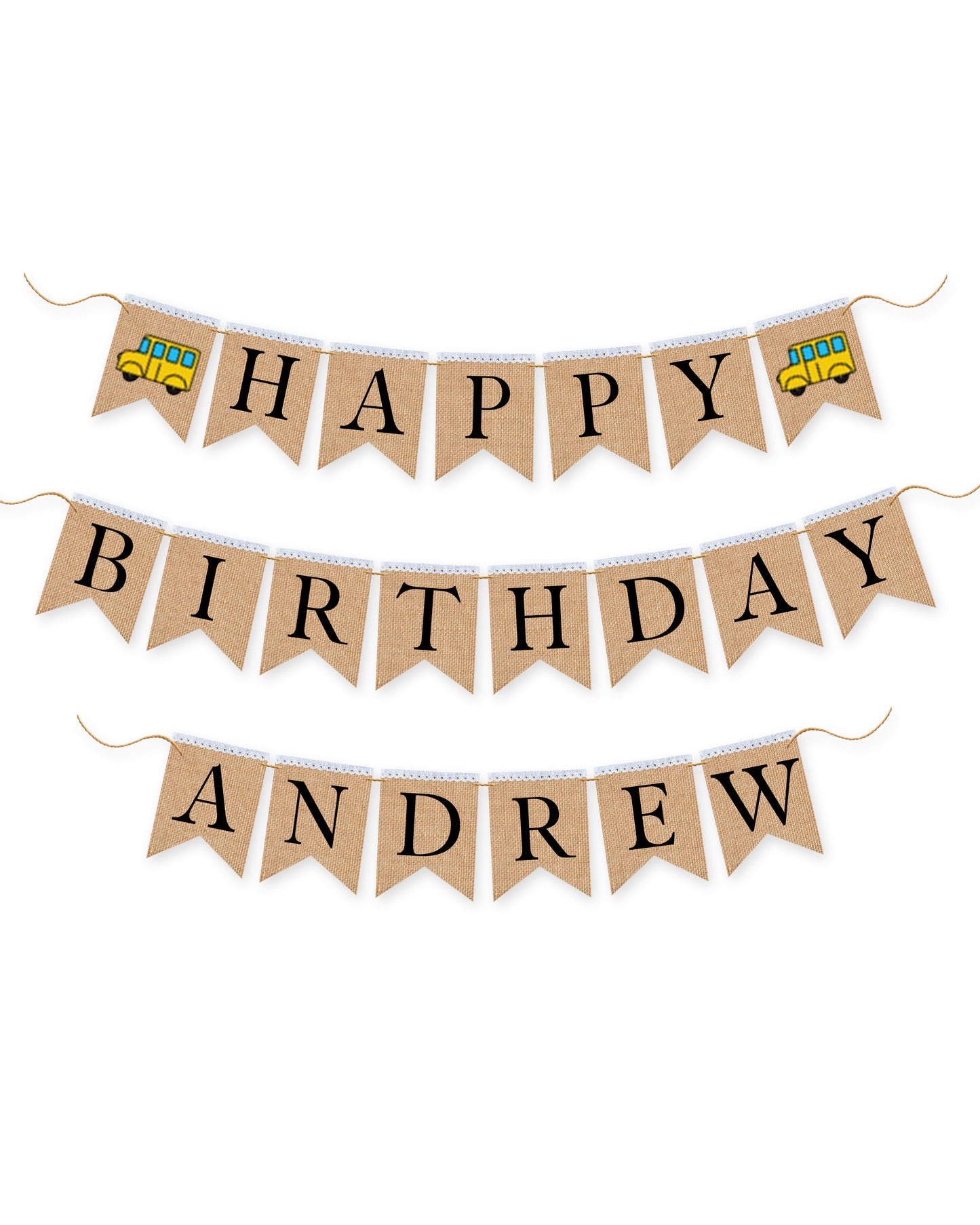 School bus Personalized Happy Birthday burlap banner, First birthday banner, School bus themed party.