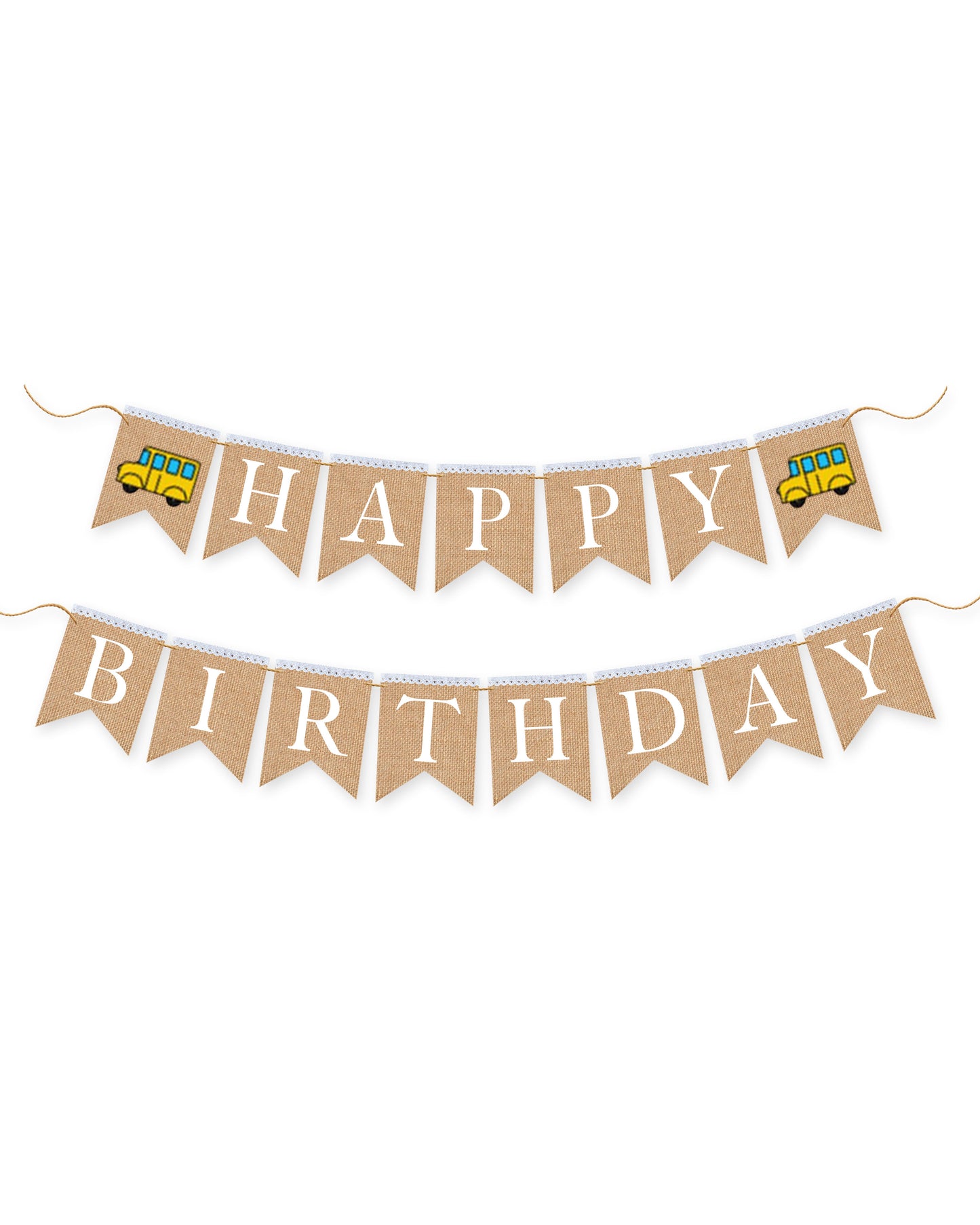 School bus happy birthday burlap banner, First birthday banner, School bus themed party.