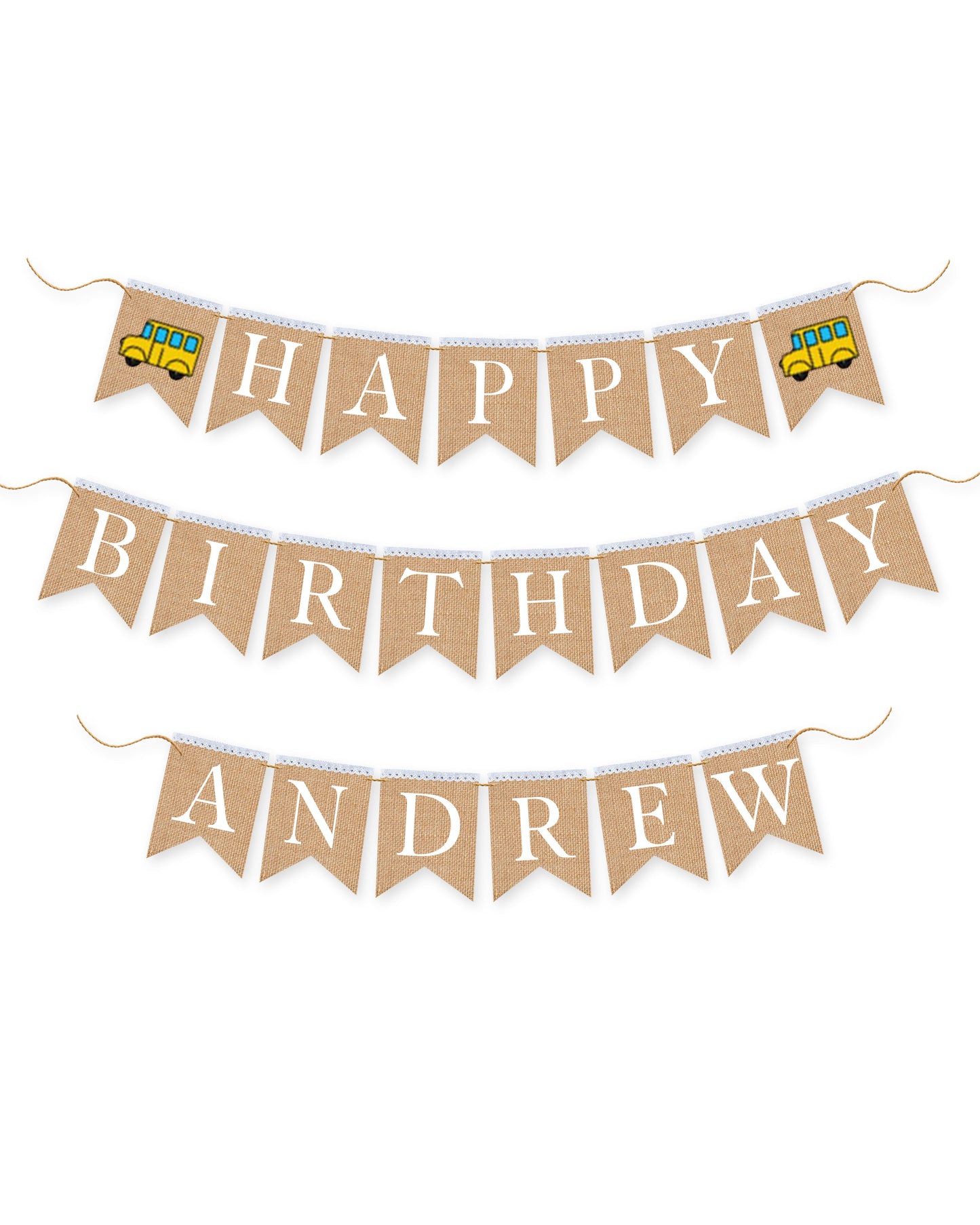 School bus Personalized Happy Birthday burlap banner, First birthday banner, School bus themed party.