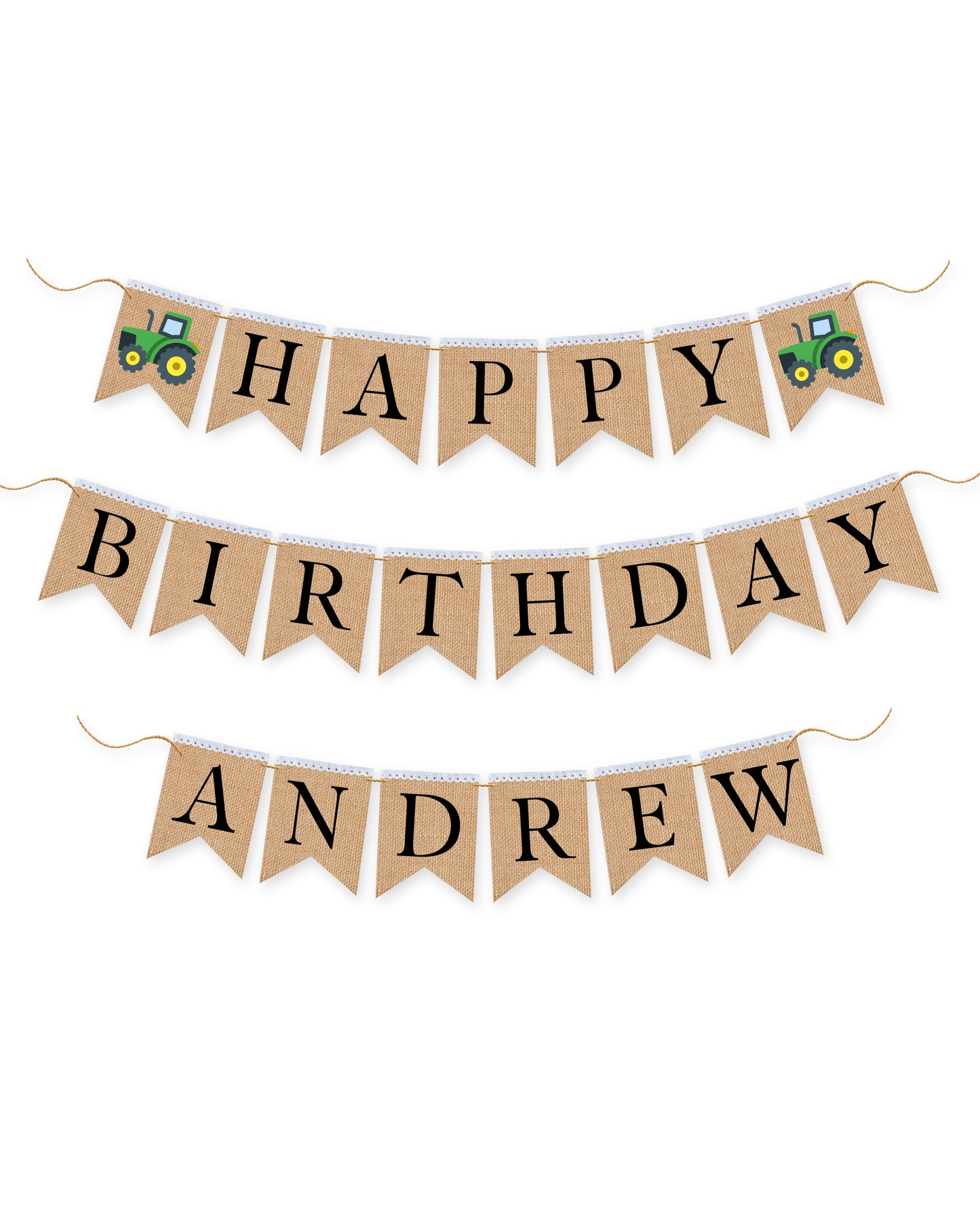 Green Tractor Personalized Happy Birthday burlap banner, First birthday banner, Green tractor themed party.