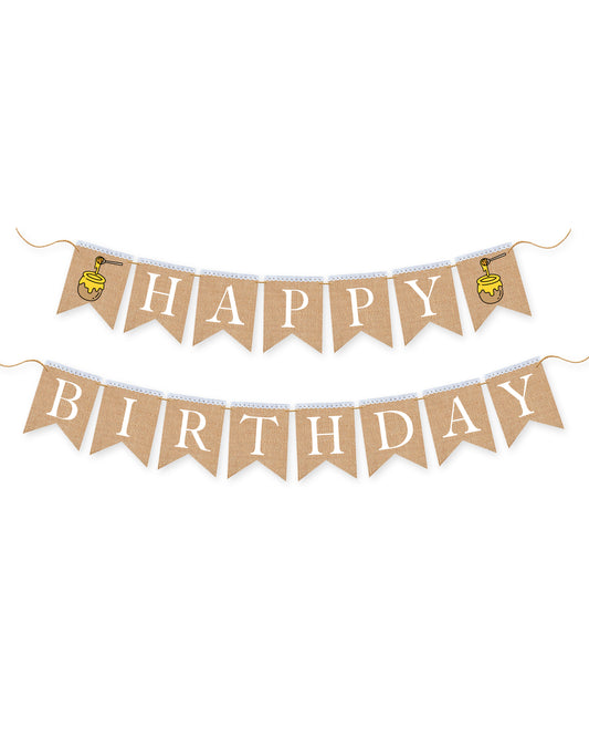 Winnie Pooh happy birthday banner, burlap birthday banner, happy birthday bunting, birthday flag, party decorations