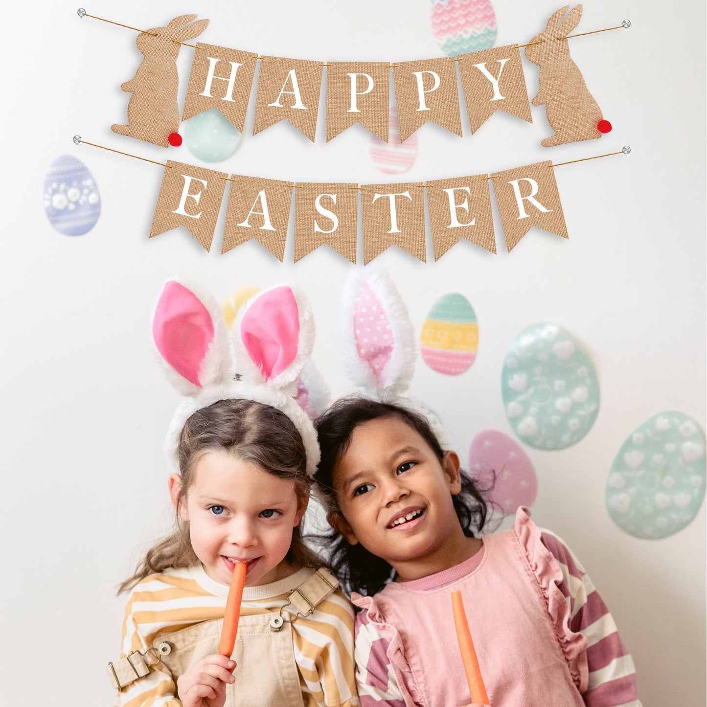 Happy Easter Banner | Bunting pennant Rabbit Rustic Farmhouse Decoration Easter Decor Bunnies