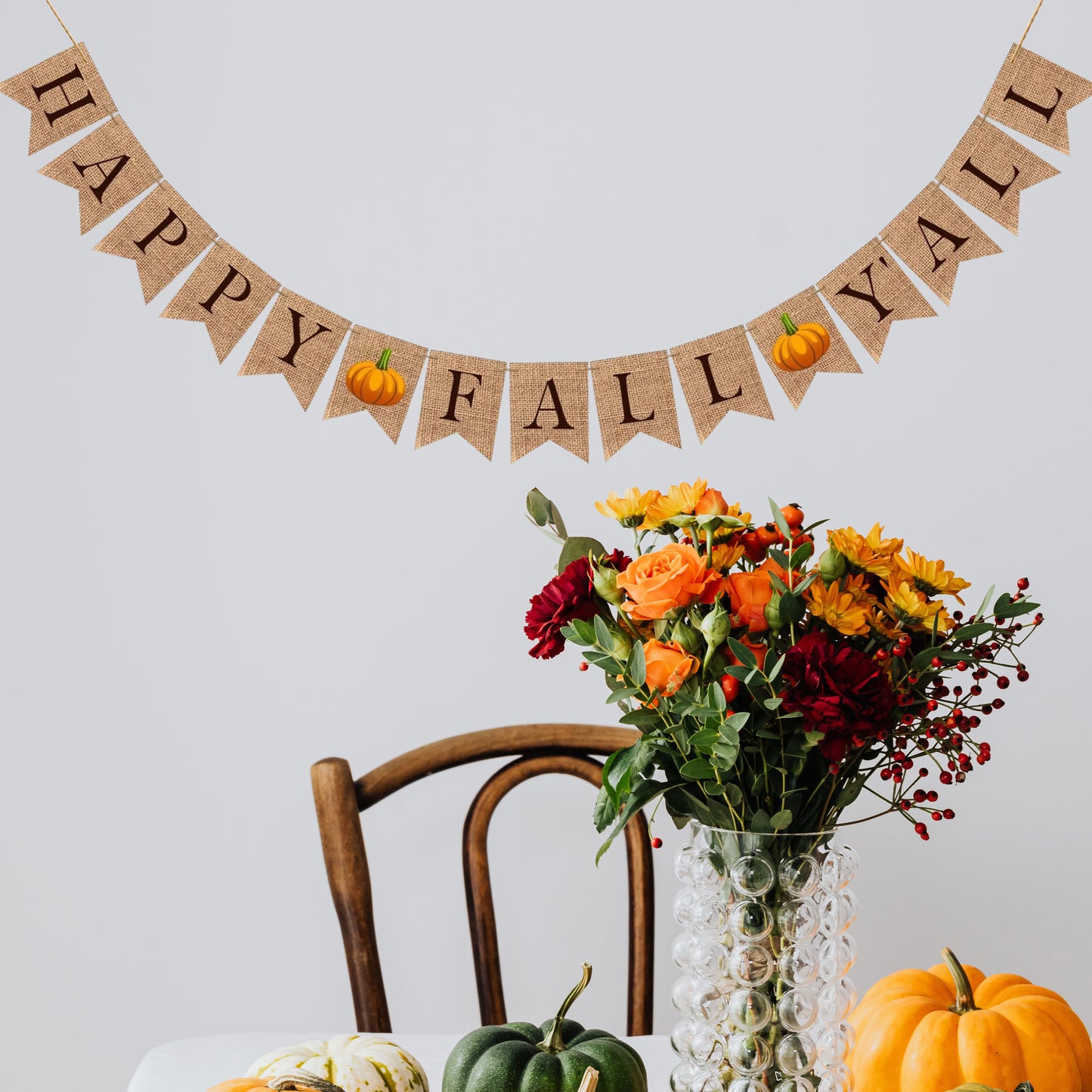 Happy Fall Y'all Pumpkin Burlap Banner Harvest Home Decor Bunting Flag Garland Party Thanksgiving Day Decoration