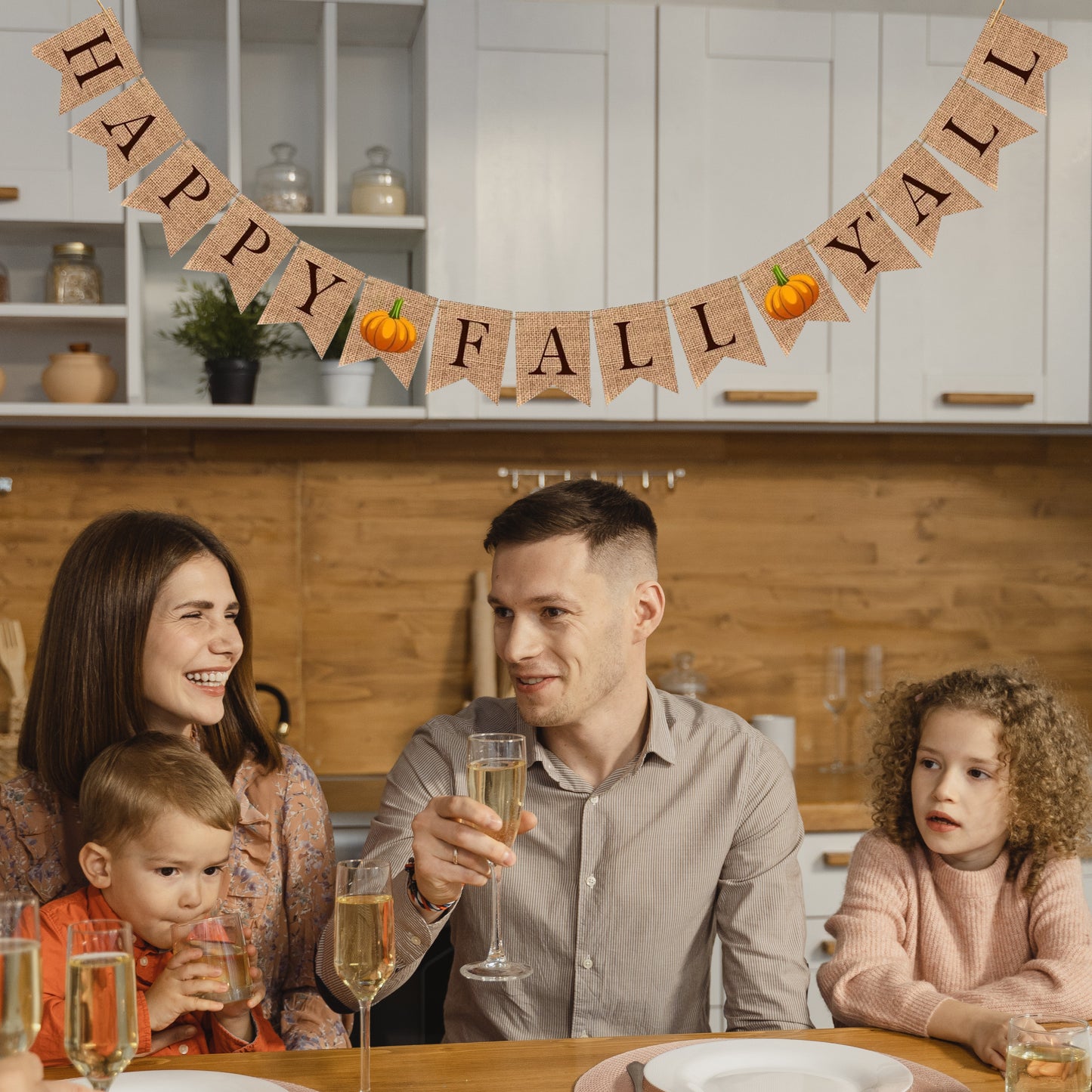 Happy Fall Y'all Pumpkin Burlap Banner Harvest Home Decor Bunting Flag Garland Party Thanksgiving Day Decoration