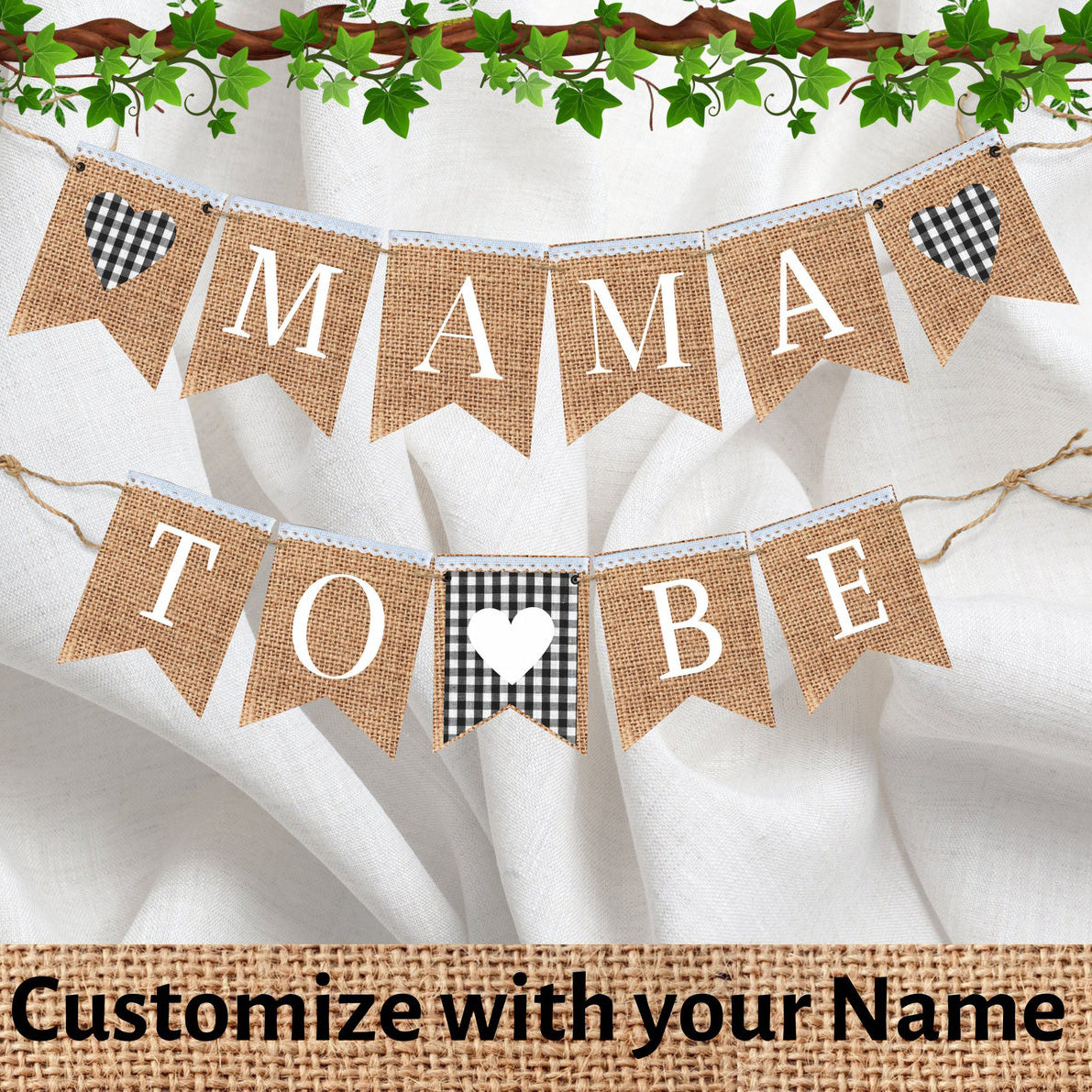 Mama to be banner, Baby shower Bunting, Black and white checkered Buffalo plaid Picnic theme Baby shower Gender reveal Bunting