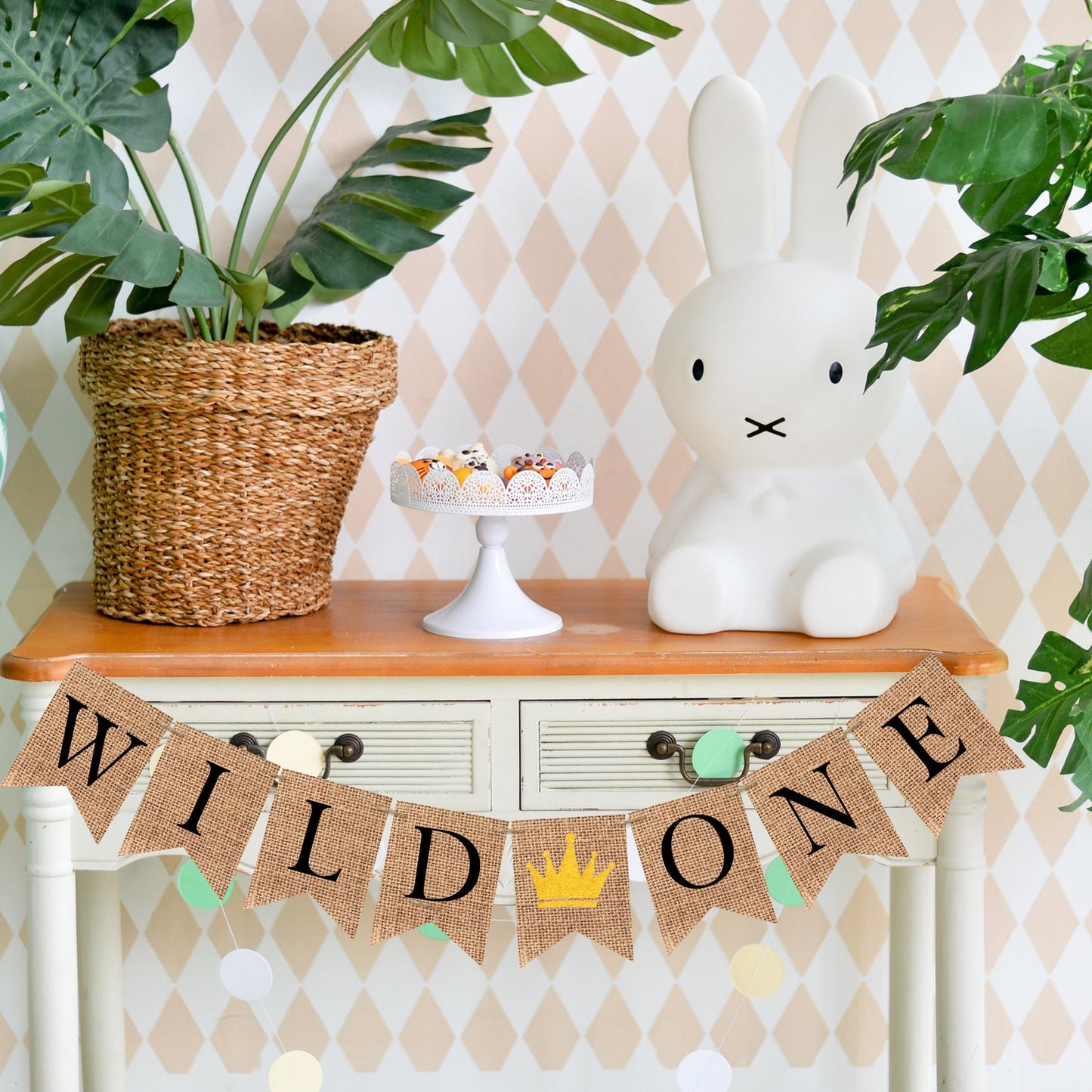 WILD ONE WITH GOLD GLITTER CROWN | 1st FIRST BIRTHDAY BOY GIRL DECORATION BUNTING