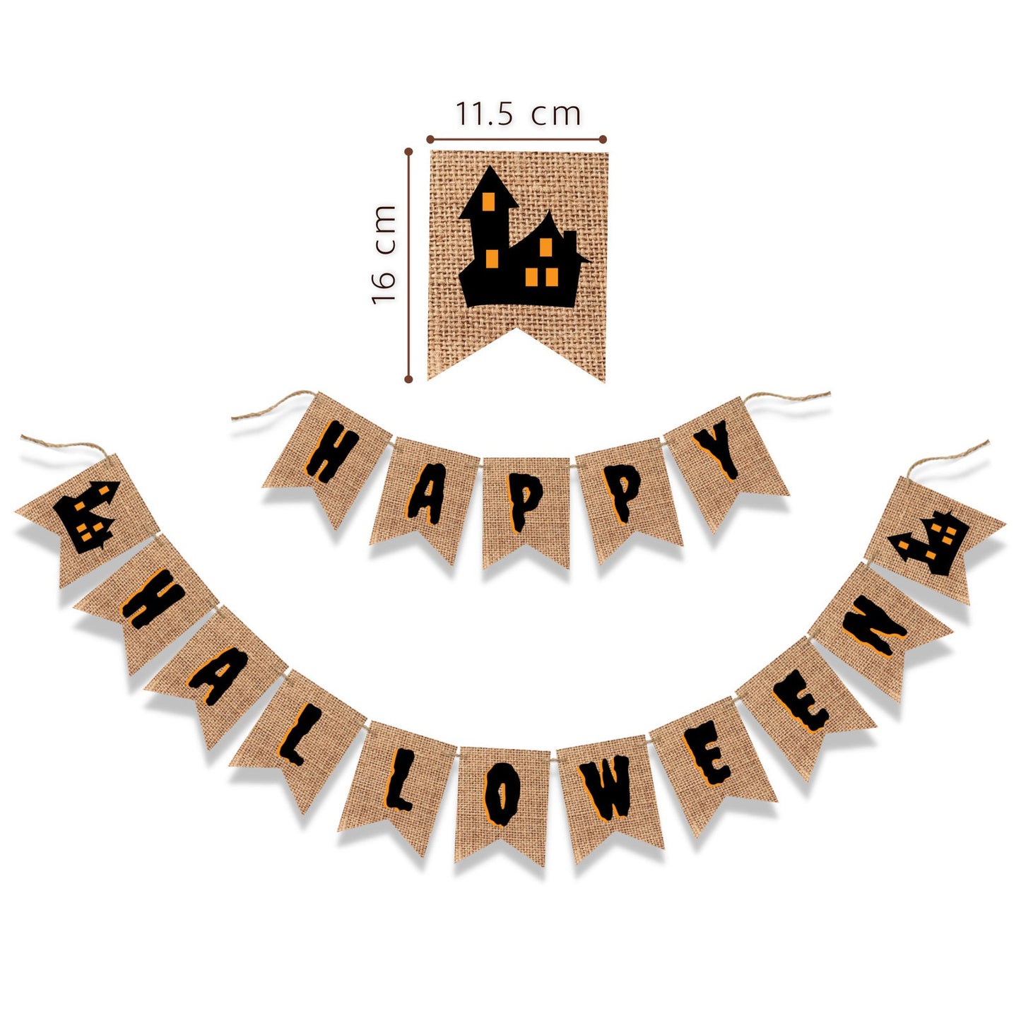 Happy Halloween Burlap Banner with a Haunted House