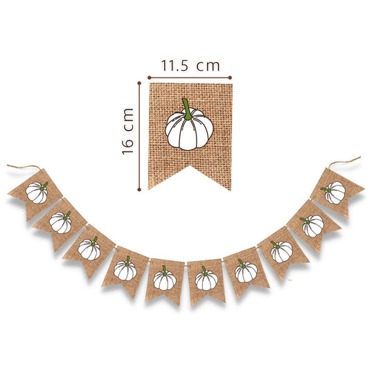 Autumn Fall White Pumpkin Hessian Burlap Bunting Banner Garland Decor for Farmhouse Halloween Decoration