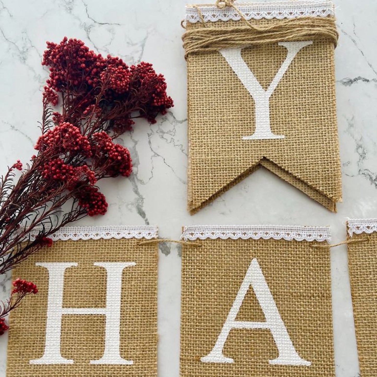 VINTAGE BURLAP BANNER "ONE" WITH HEARTS PINK