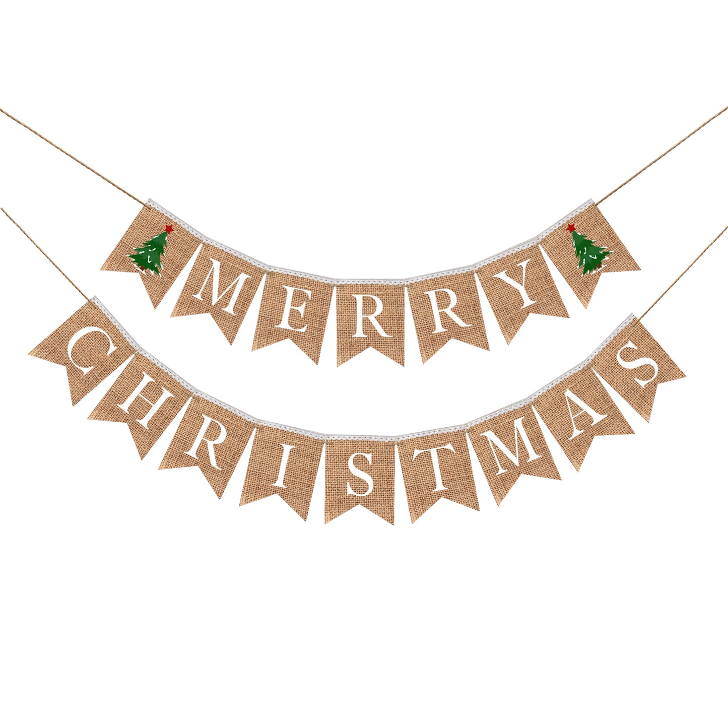 Merry Christmas Burlap Bunting Banner - Garland For The Home Outside Tree Door Indoor Mantle Bedroom Office Decorations