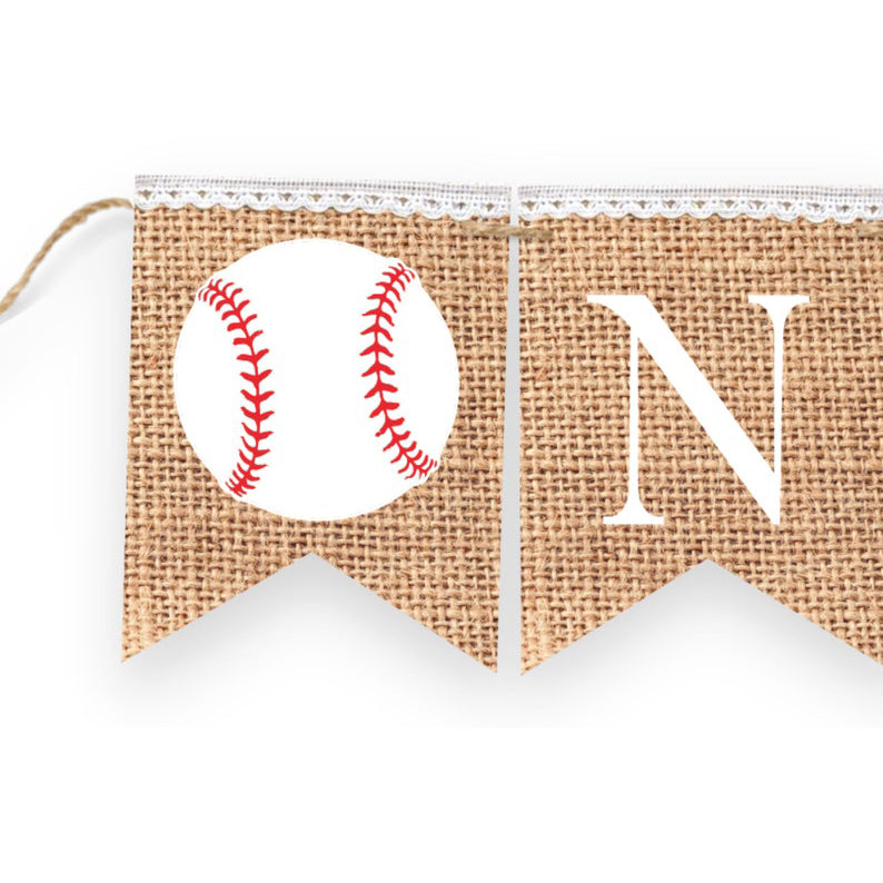 BASEBALL FIRST BIRTHDAY BURLAP BUNTING BANNER