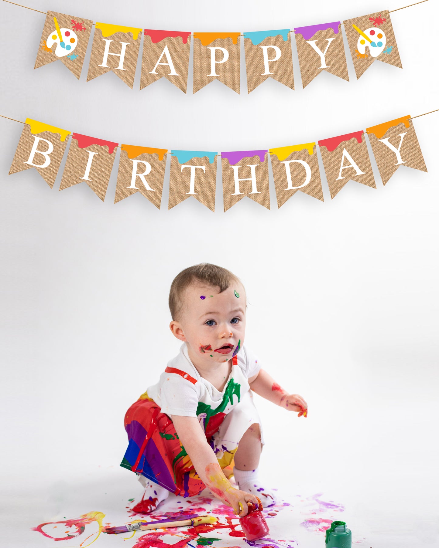 Painting Party Banner, Art Party Banner for the first birthday, One year birthday banner, Paint Palette highchair banner