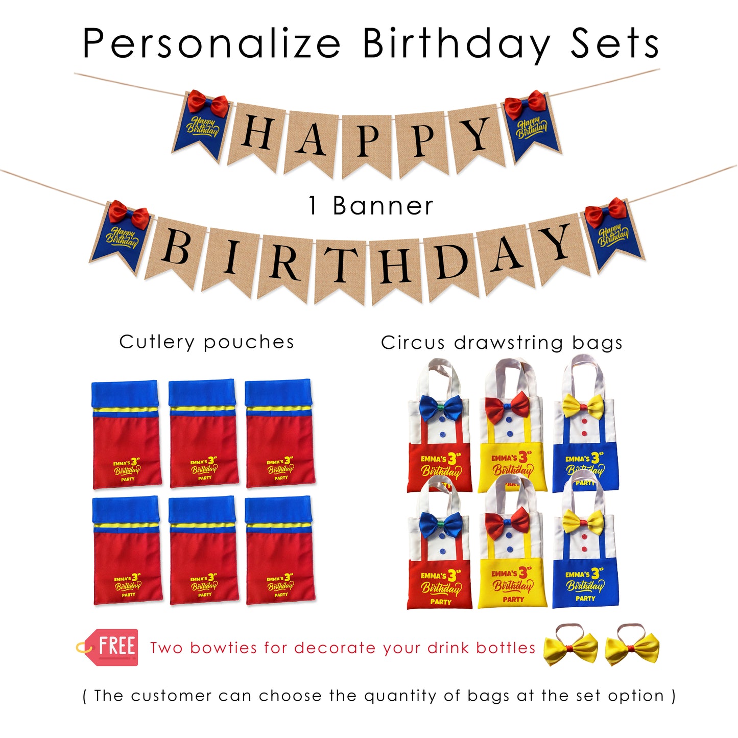 Happy Birthday Party Sets Personalization, Custom Any Words Bags Name, Birthday burlap banner, Rustic birthday party decorations