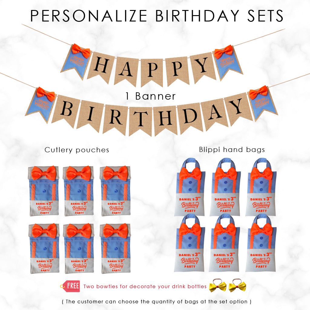 Blippi Birthday Party Sets Personalization, Custom Any Words Bags Name, Birthday burlap banner, Rustic birthday party decorations