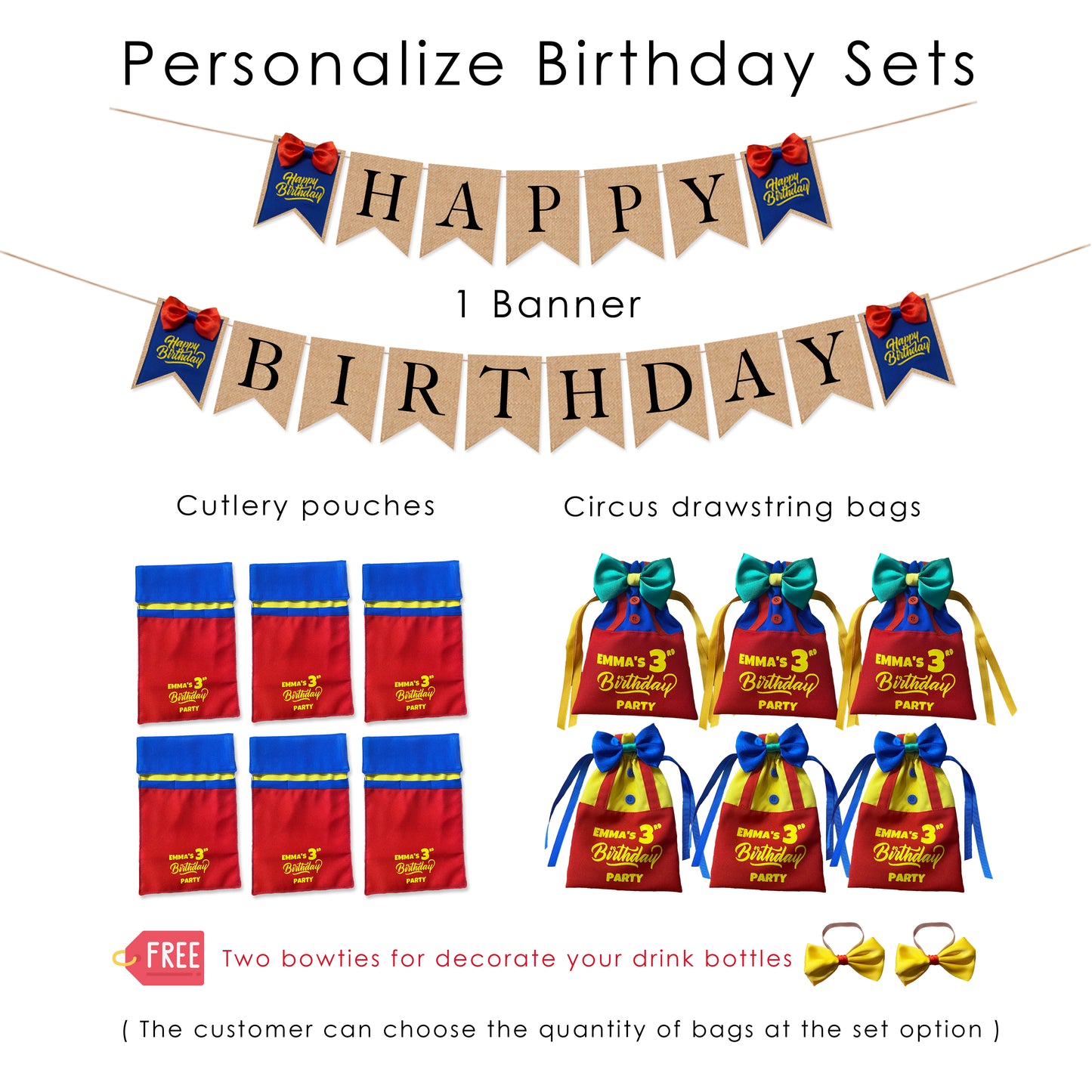 Happy Birthday Party Sets Personalization, Custom Any Words Bags Name, Birthday burlap banner, Rustic birthday party decorations