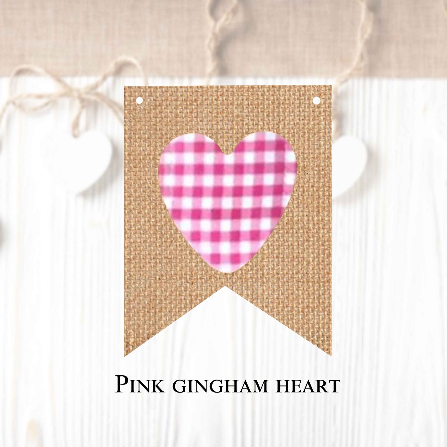 Gingham heart flags in regular and vintage style (10 pieces in a package) to create your own banner.