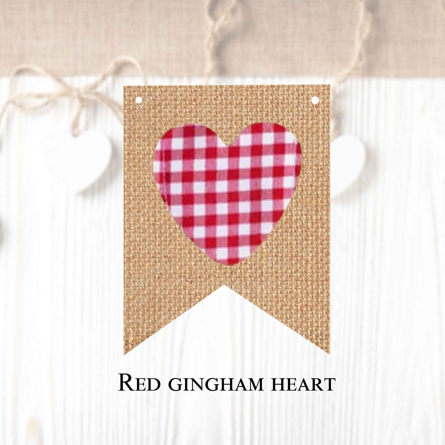 Gingham heart flags in regular and vintage style (10 pieces in a package) to create your own banner.