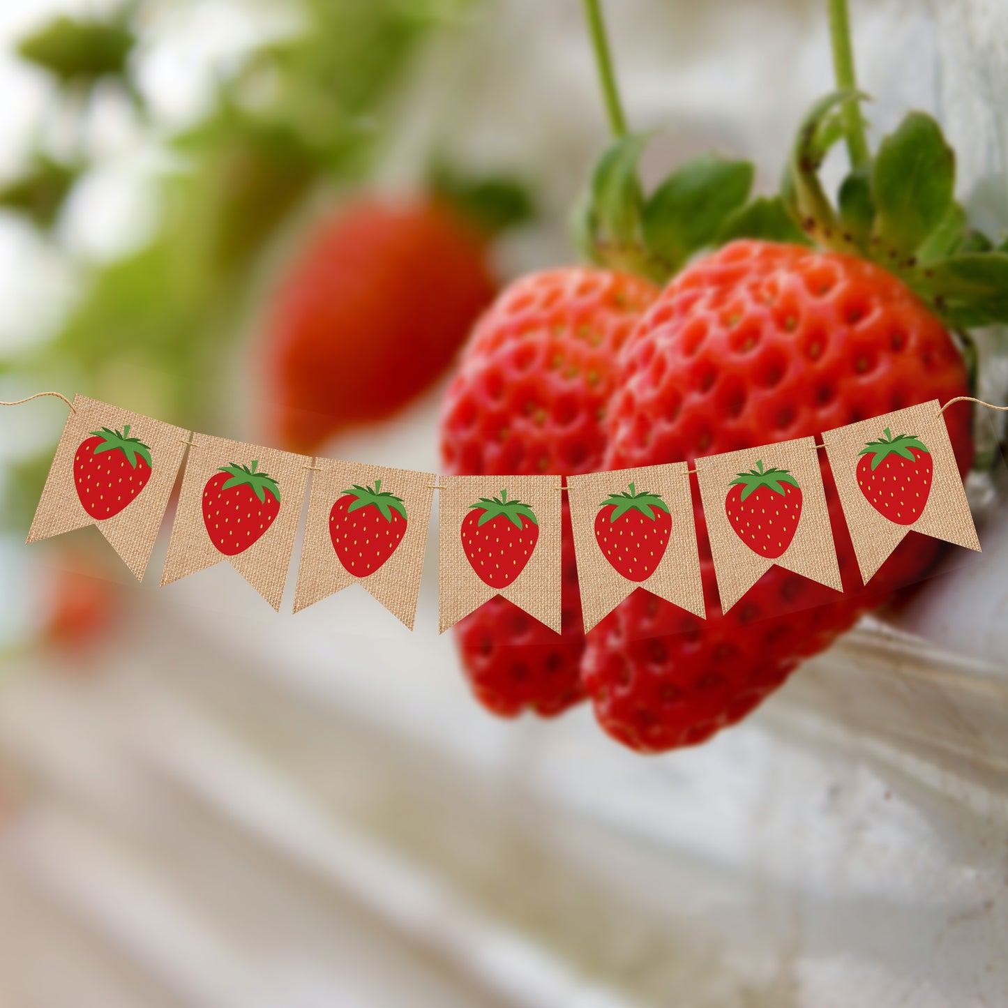 STRAWBERRY Banner - Strawberry Theme High Chair Bunting 1st First Birthday Banner, Smash Cake Photo Prop backdrop garland