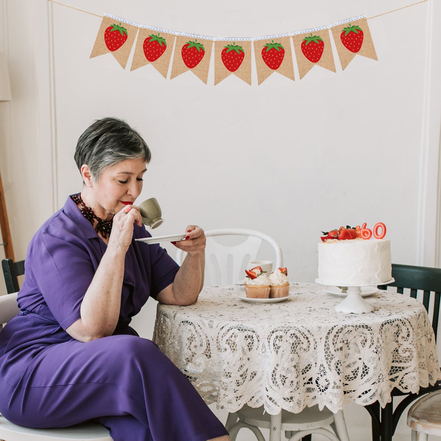 STRAWBERRY Banner - Strawberry Theme High Chair Bunting 1st First Birthday Banner, Smash Cake Photo Prop backdrop garland